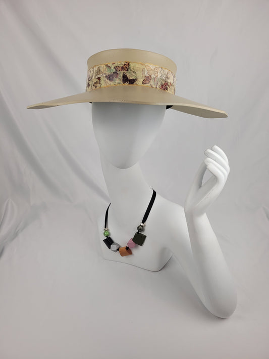 Beautiful Beige Lotus Sun Visor with Beautiful Butterfly Band: Sun Protection at the Beach, Pool and Hiking