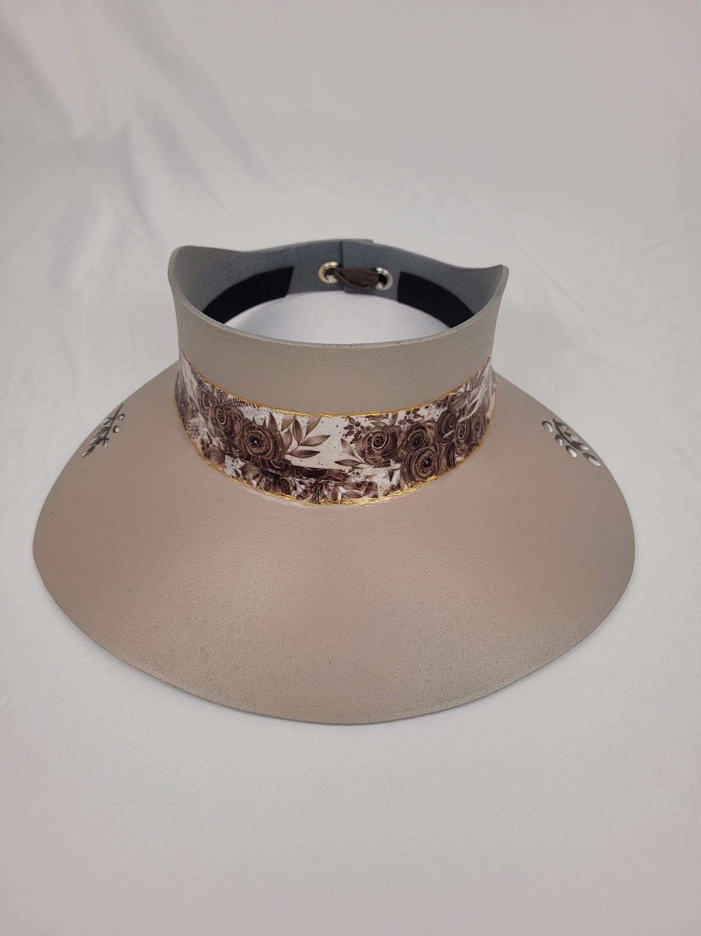 Tall Elegant Taupe Audrey Visor Hat with Neutrals Floral Band and  Handpainted Floral Motifs: Golf, Pool, Hiking