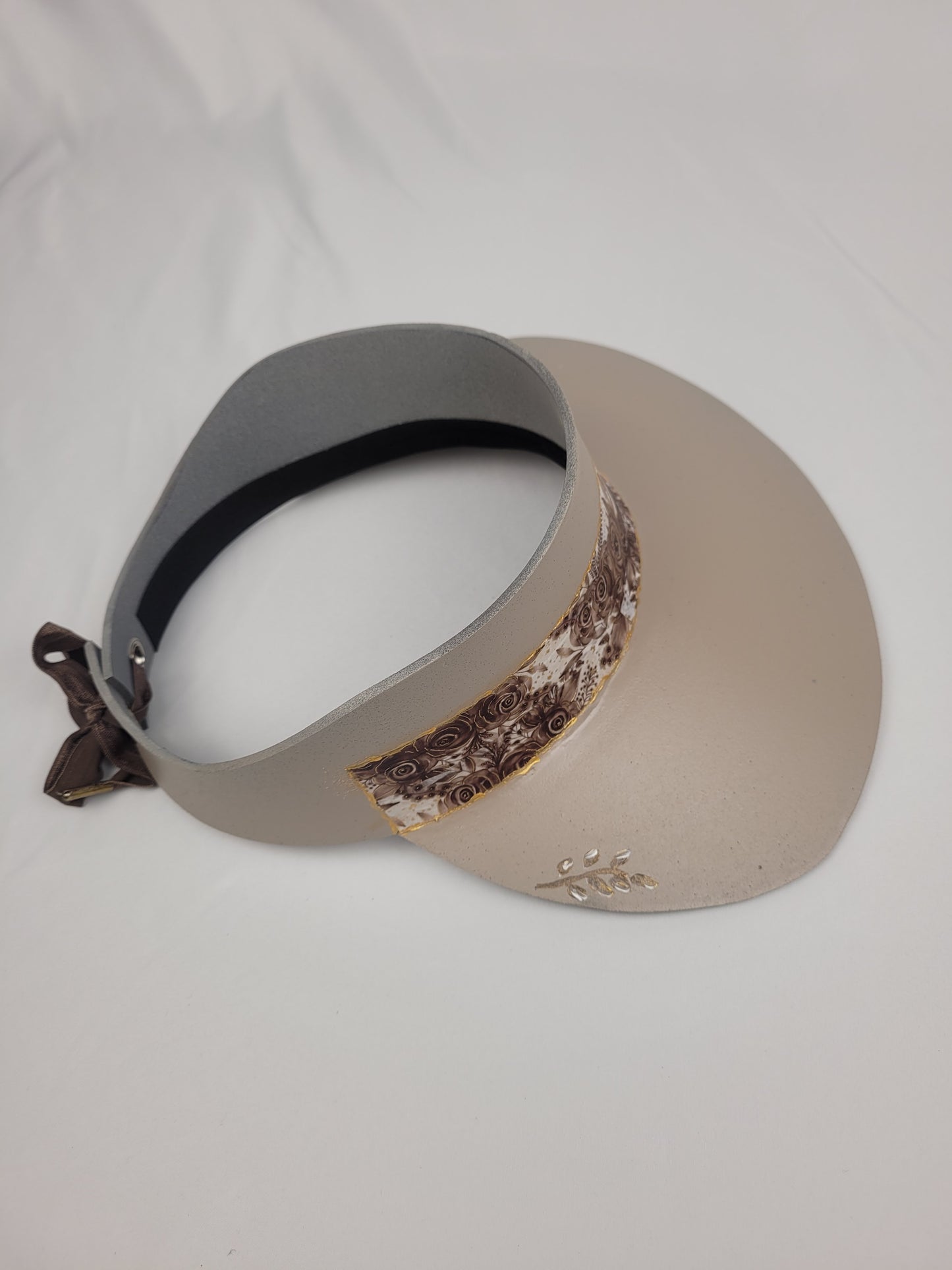 Tall Elegant Taupe Audrey Visor Hat with Neutrals Floral Band and  Handpainted Floral Motifs: Golf, Pool, Hiking