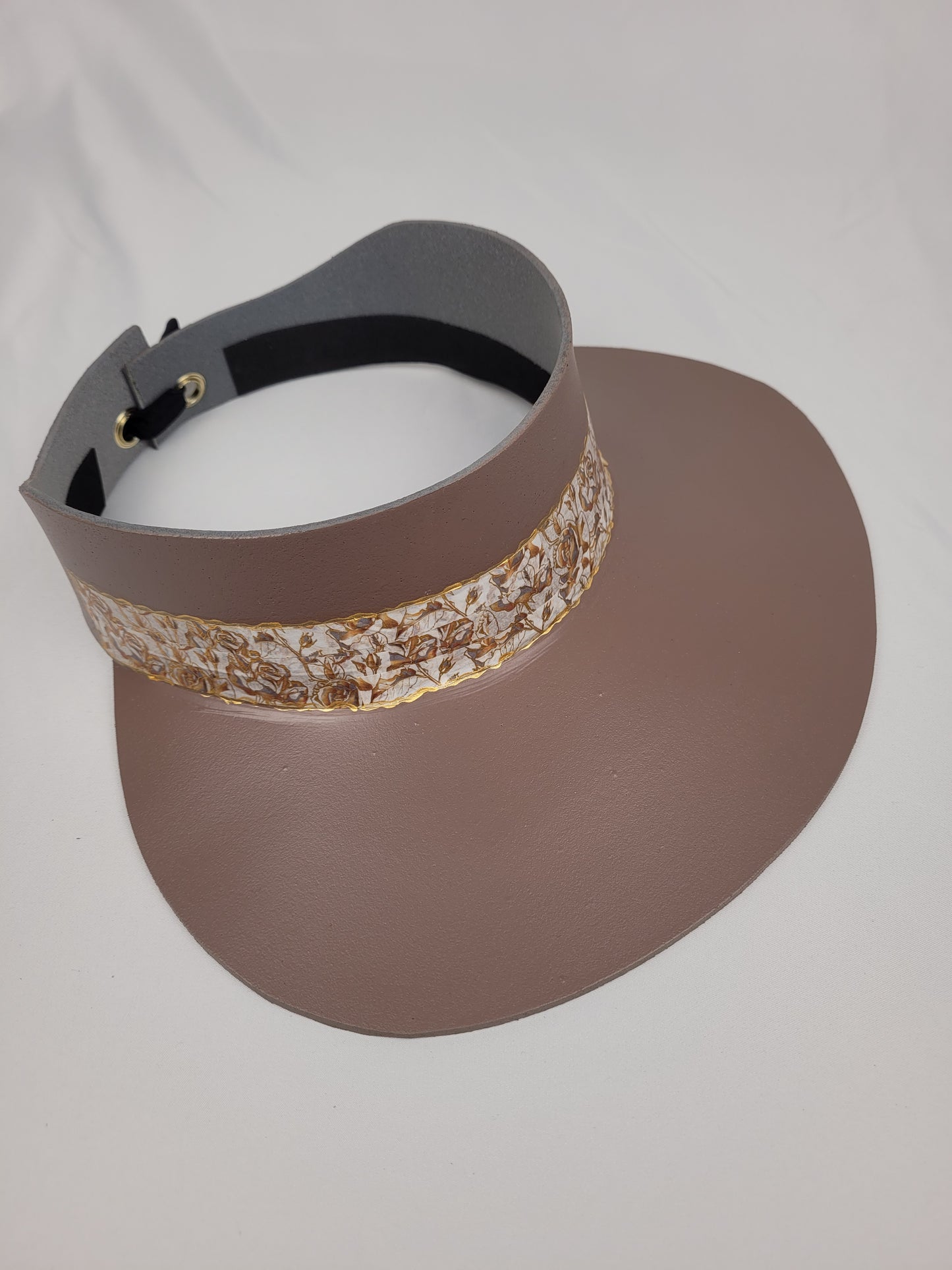 Dark Taupe "LadyEVA" Visor Hat with Golden Floral Band