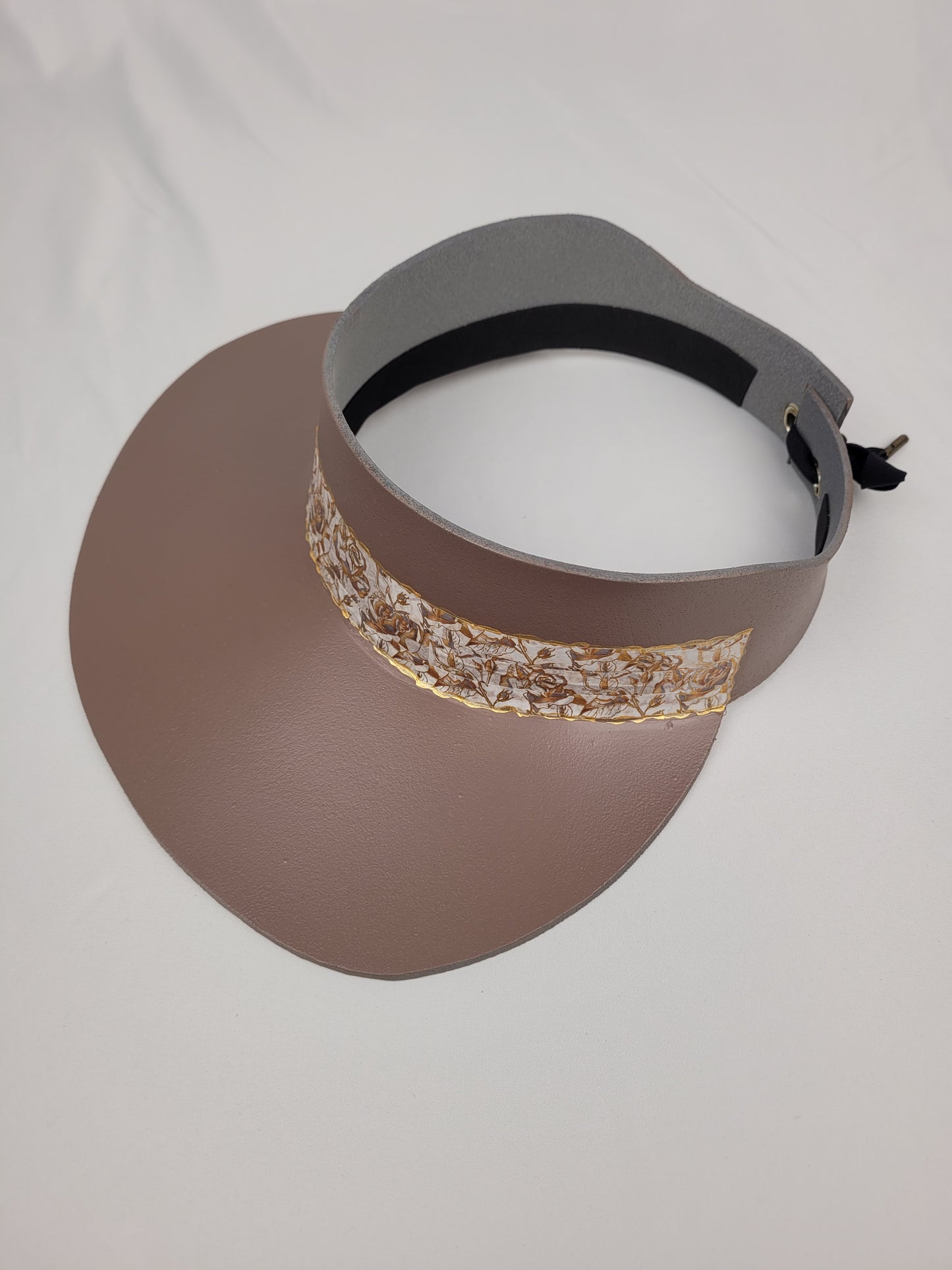 Dark Taupe "LadyEVA" Visor Hat with Golden Floral Band