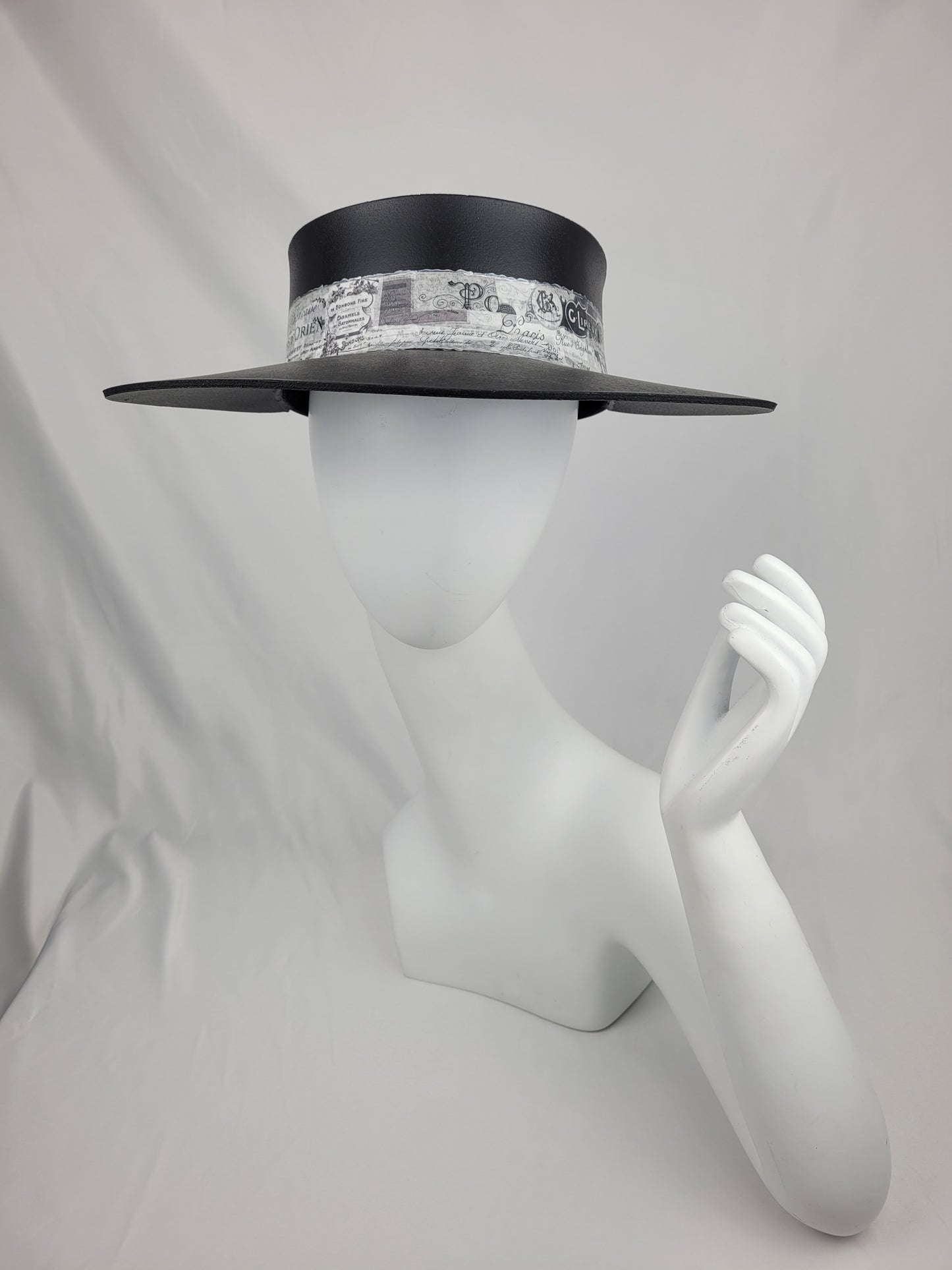 Timeless Black Audrey Sun Visor Hat with Paris Inspired Band and Silver Accents: Walks, Garden Parties, UV Resistant