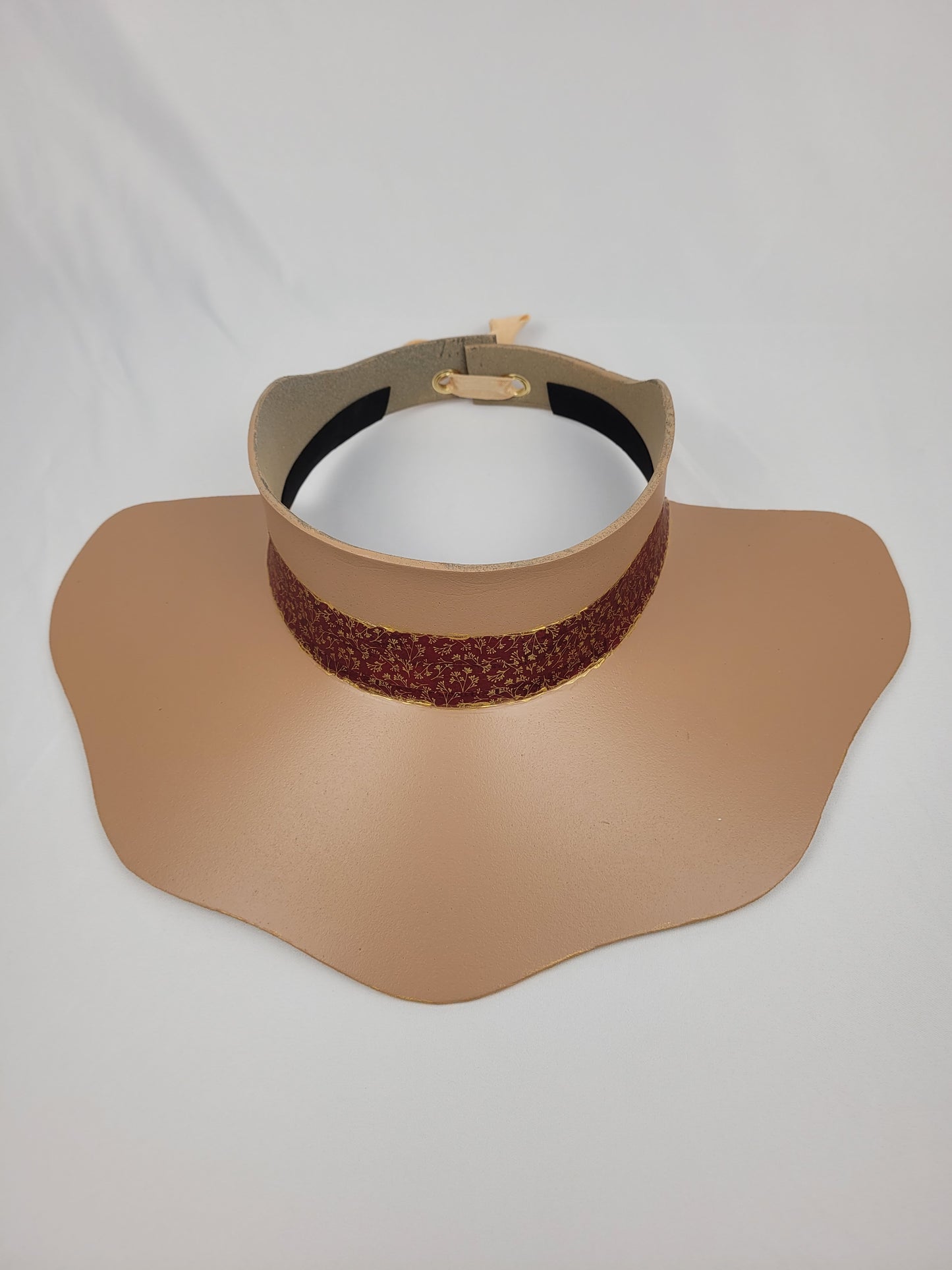 Tan Lotus Visor Hat with Crimson Red and Gold Band