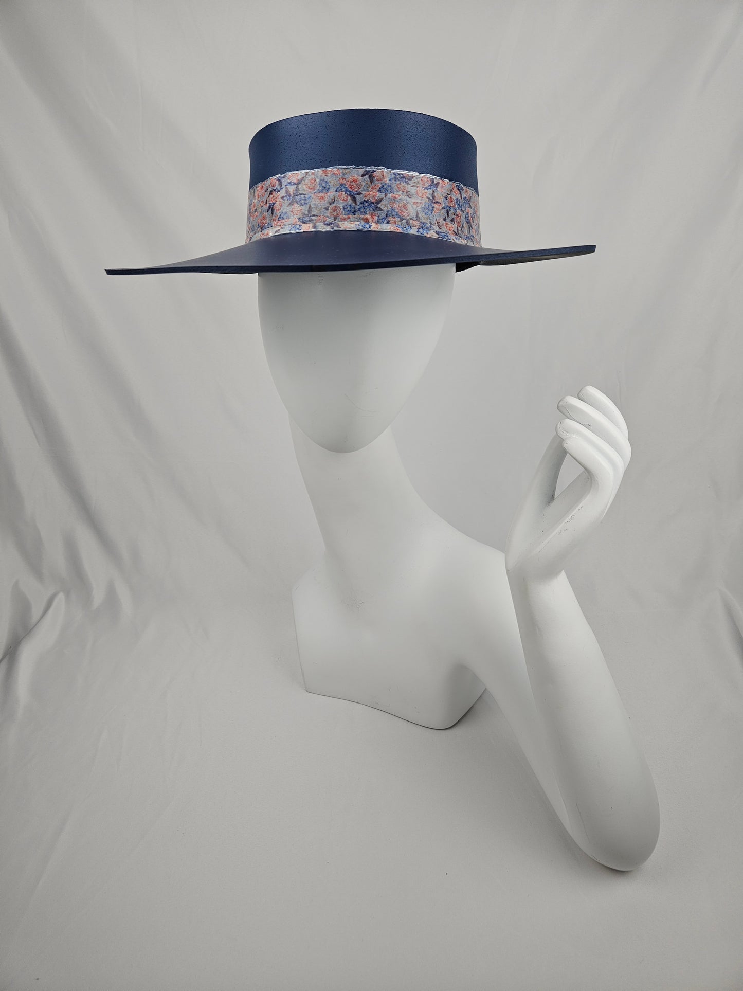 Tall Navy Blue "LadyEVA" Visor Hat with Floral Band
