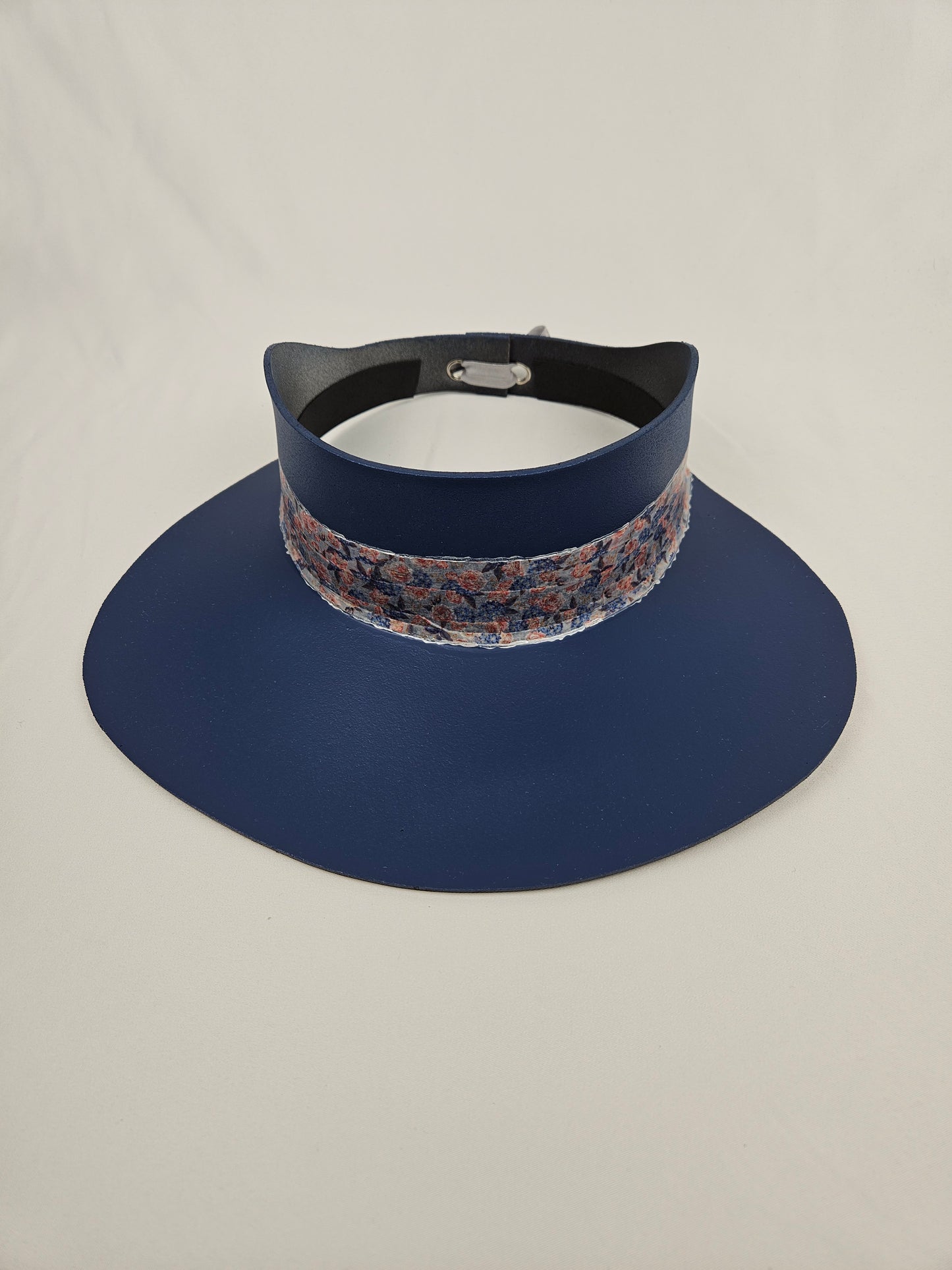 Tall Navy Blue "LadyEVA" Visor Hat with Floral Band