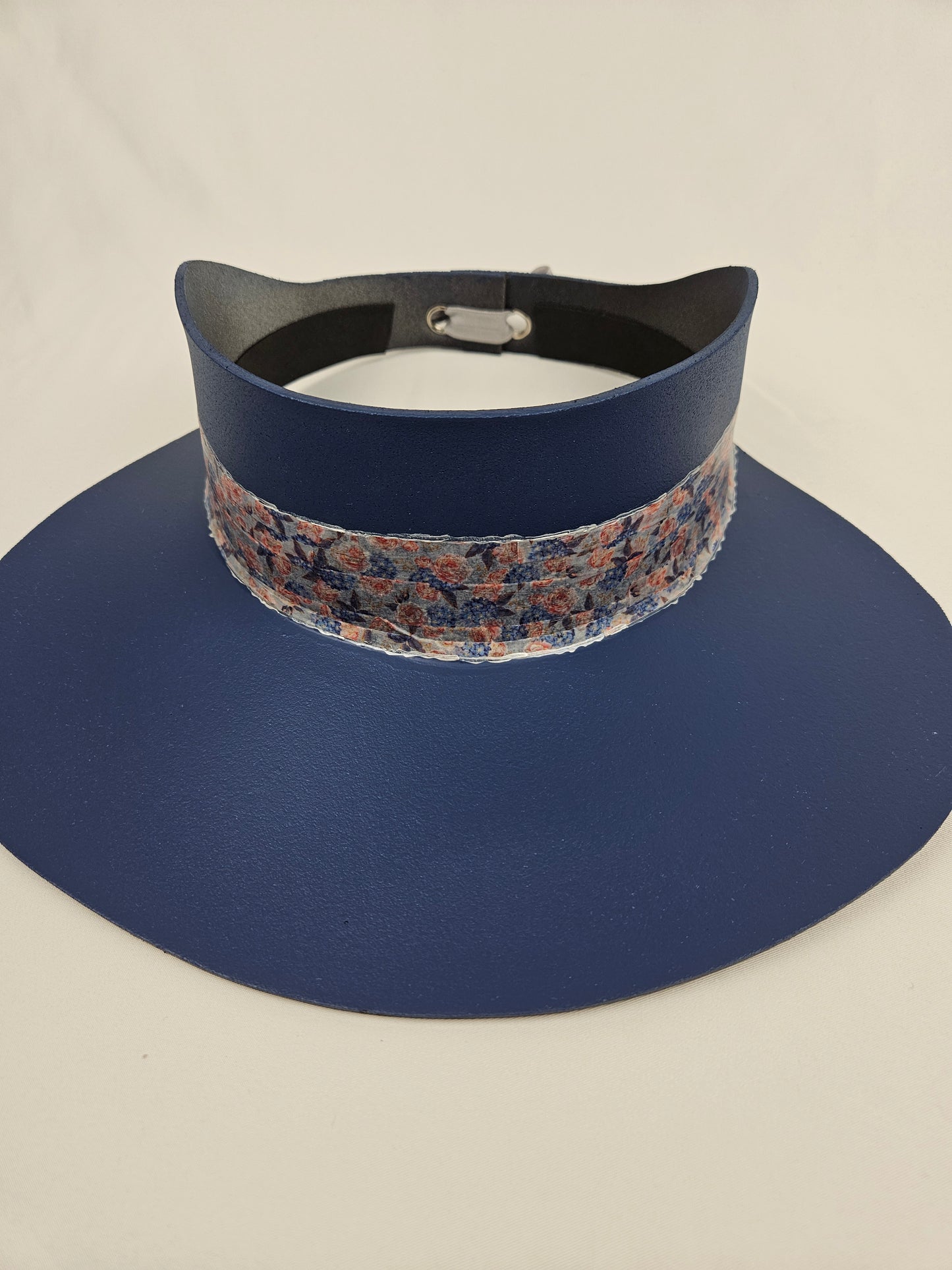 Tall Navy Blue "LadyEVA" Visor Hat with Floral Band