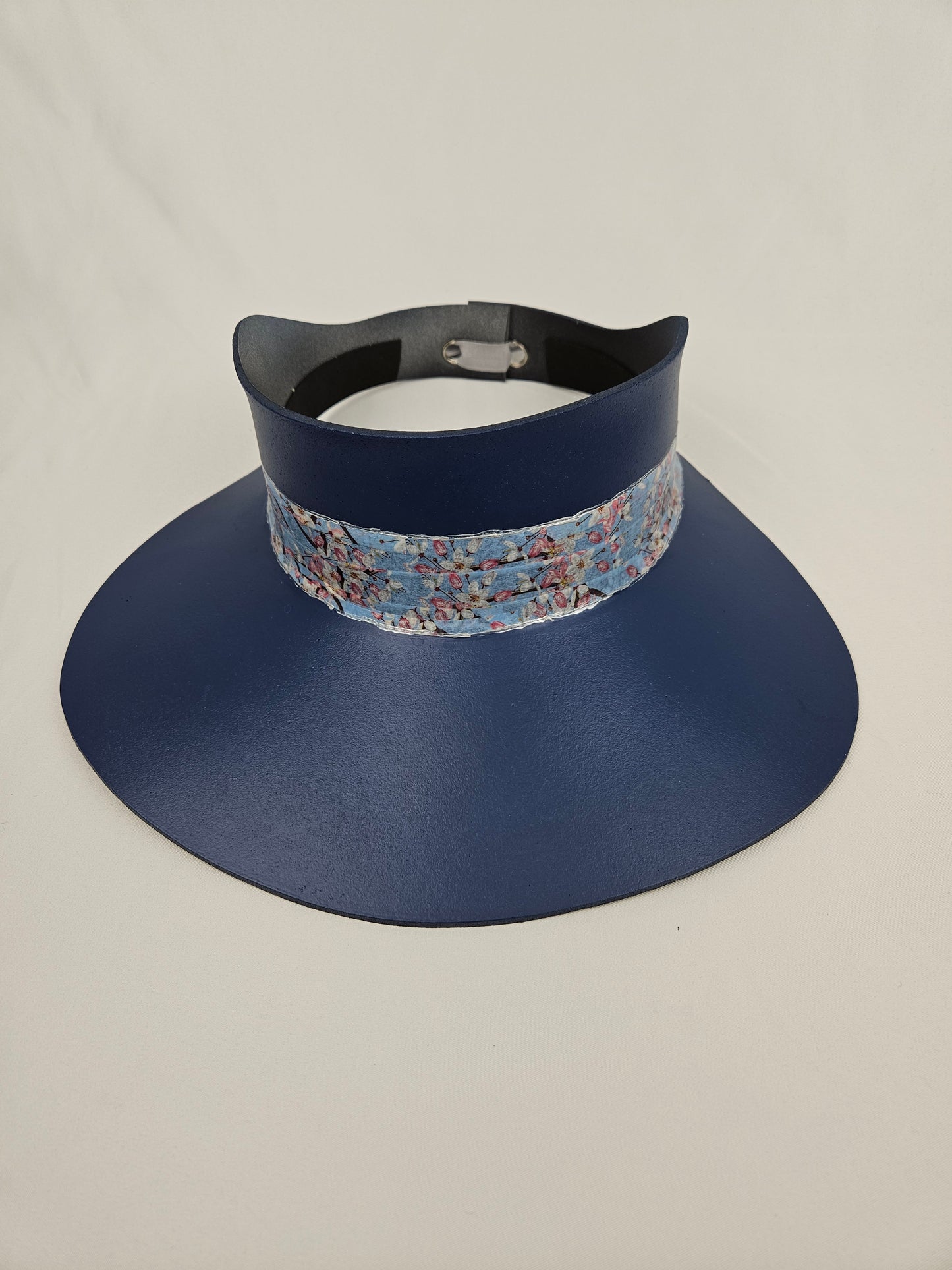 Tall Navy Blue "LadyEVA" Visor Hat with Pink and Blue Floral Band