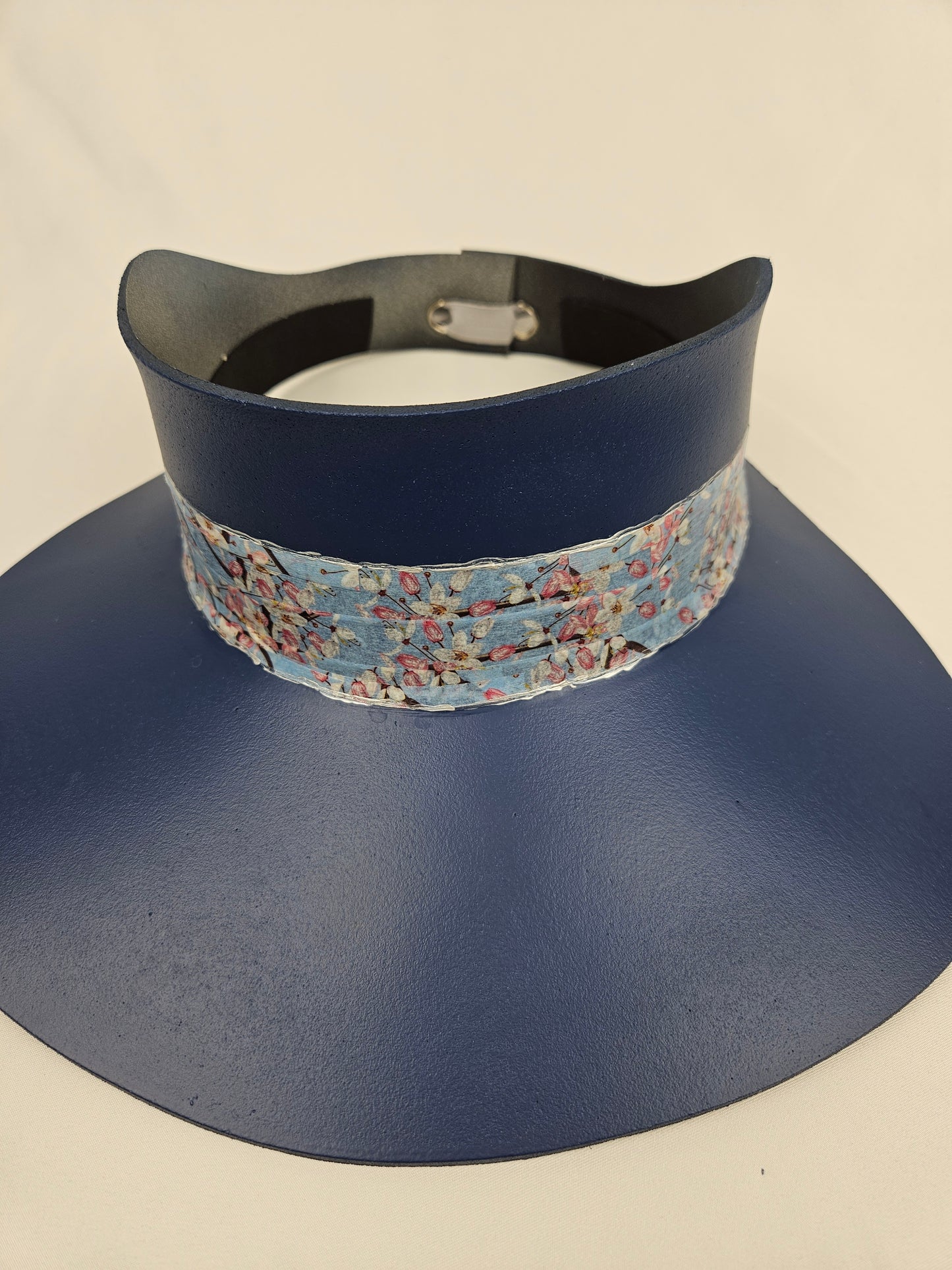 Tall Navy Blue "LadyEVA" Visor Hat with Pink and Blue Floral Band