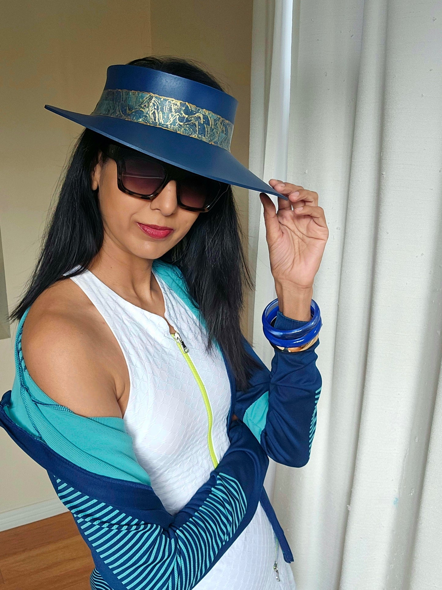 Navy Blue "LadyEVA" Visor Hat with Golden Marbled Band