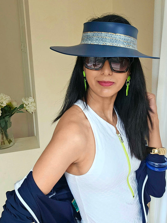 Navy StayShady Visor Hat with Blue and Gold Geometric Band
