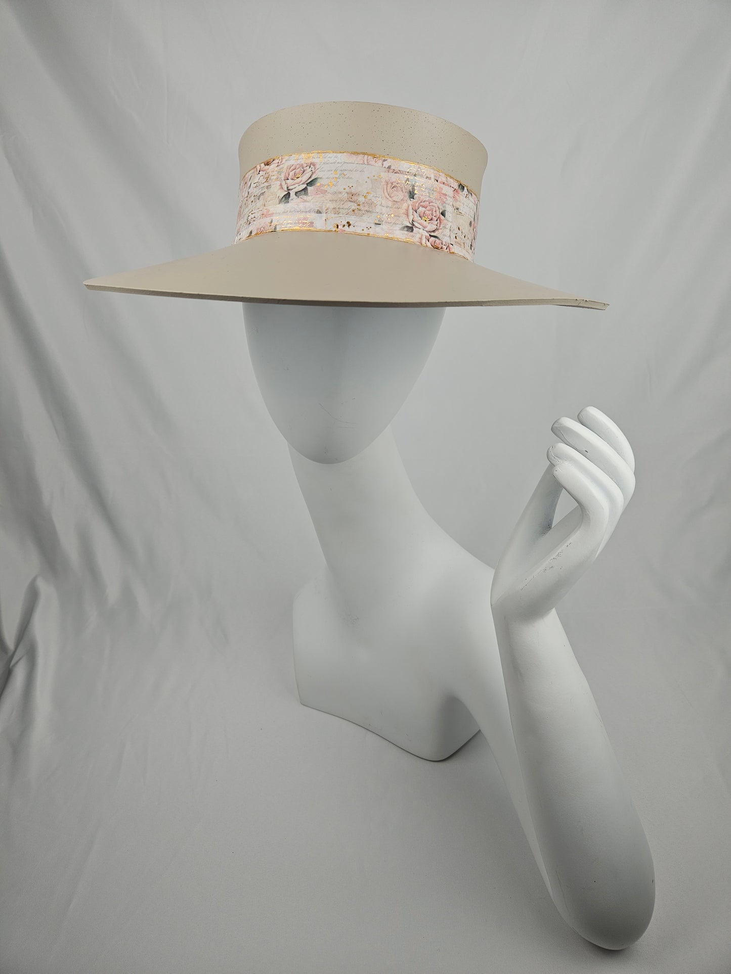 Tall Truly Taupe Audrey Foam Sun Visor Hat with Delicate Pink Floral  Band: Walks, Brunch, Tea, Garden, Golf, Easter, Church, No Headache