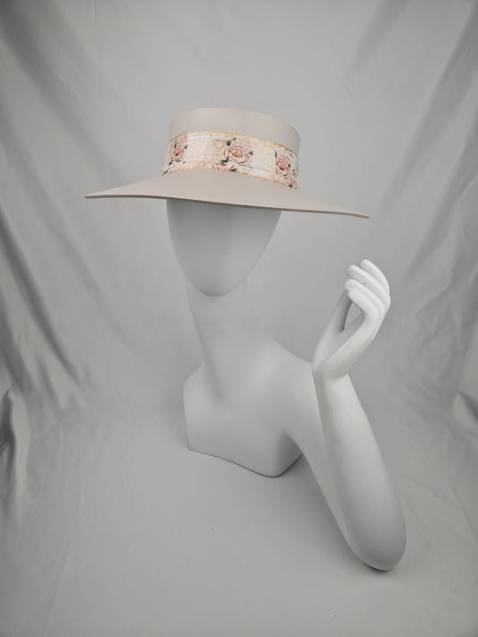 Tall Light Pink "LadyEVA" Visor Hat with Floral Band