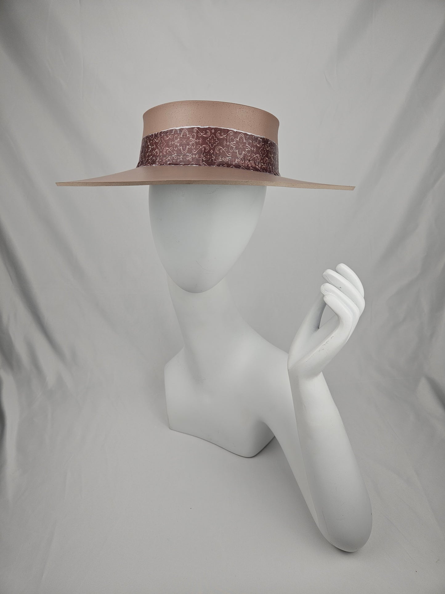 Rich Brown Audrey Foam Sun Visor Hat with Burgundy Brown Geometric Band: Wedding, Walks, Brunch, Swim, Golf, Easter, Church, No Headache, Derby