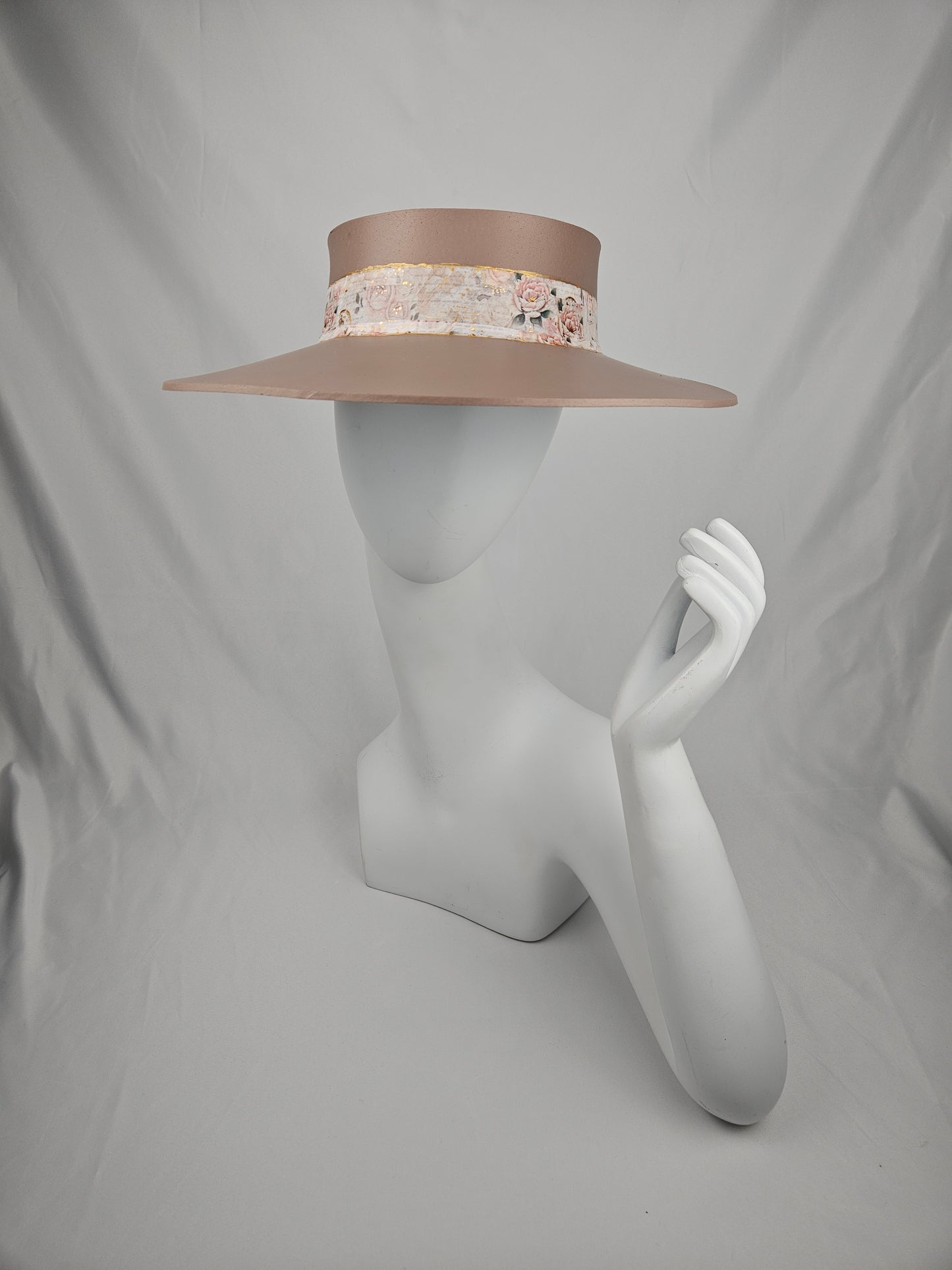 Brown "LadyEVA" Visor Hat with Delicate Pink Floral Band