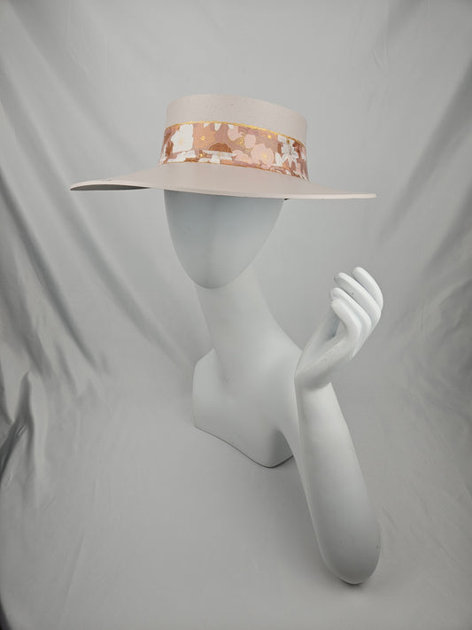 Soft Pink Audrey Foam Sun Visor Hat with Graphic Floral Band: Wedding, Walks, Brunch, Asian, Golf, Easter, Church, No Headache, Derby