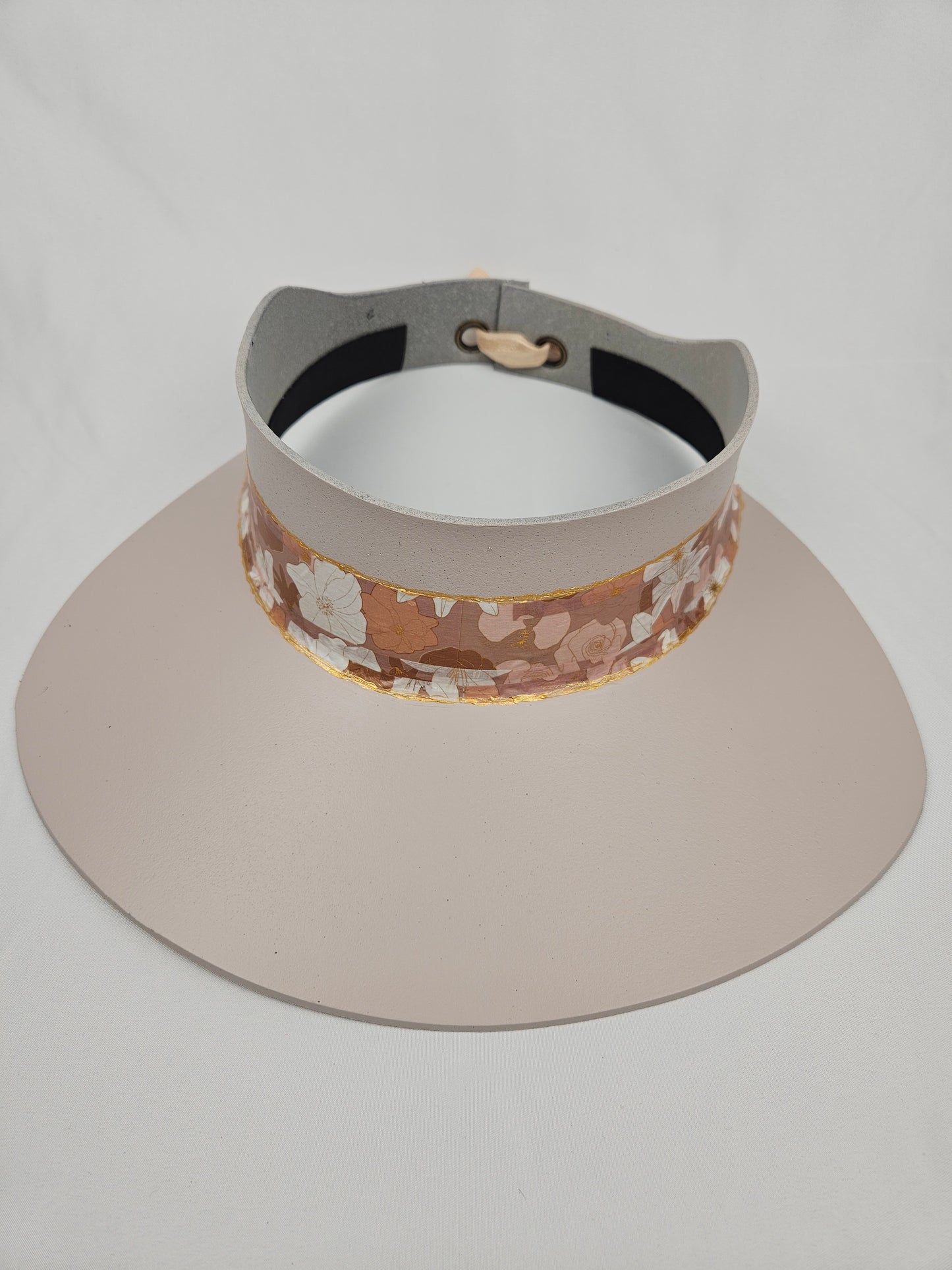 Soft Pink Audrey Foam Sun Visor Hat with Graphic Floral Band: Wedding, Walks, Brunch, Asian, Golf, Easter, Church, No Headache, Derby