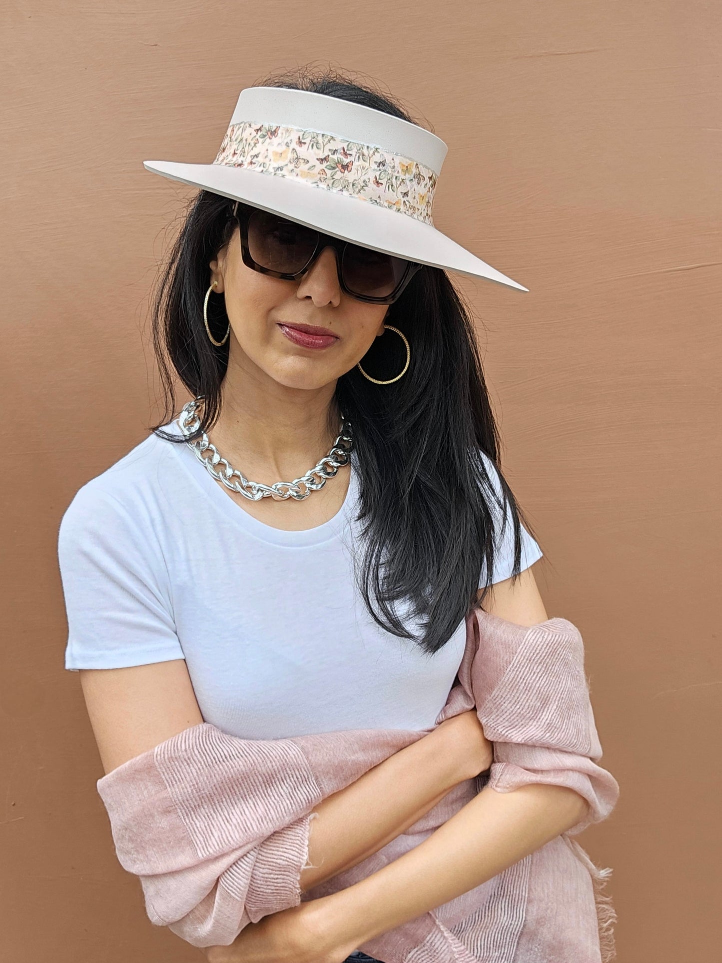 Light Pink "LadyEVA" Visor Hat with Pretty Butterfly Band