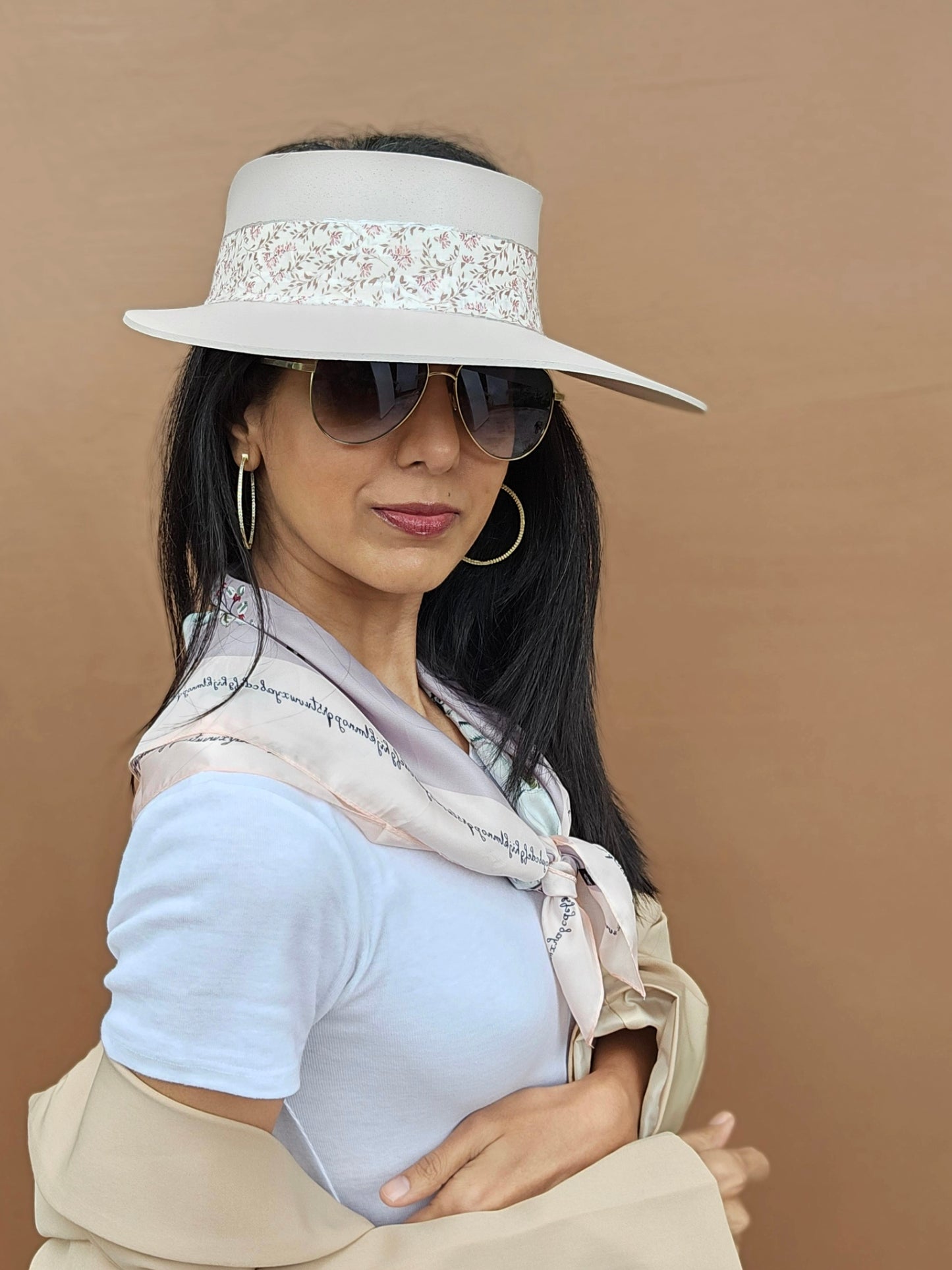 Tall Light Pink "LadyEVA" Visor Hat with Floral Band