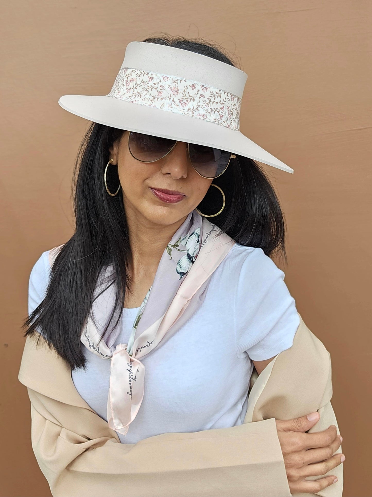 Tall Light Pink "LadyEVA" Visor Hat with Floral Band