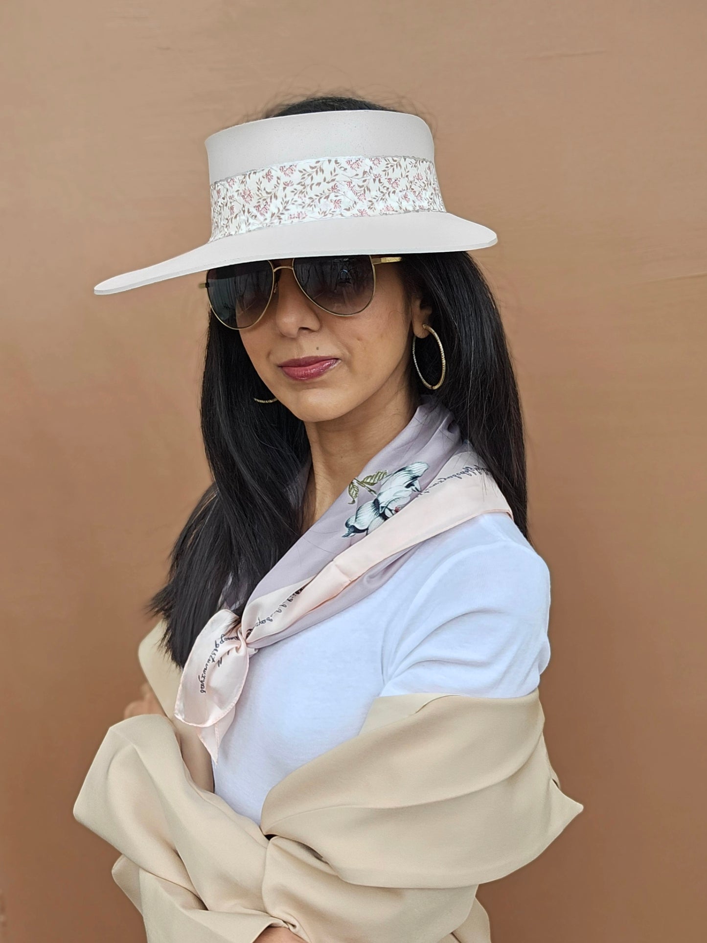 Tall Light Pink "LadyEVA" Visor Hat with Floral Band