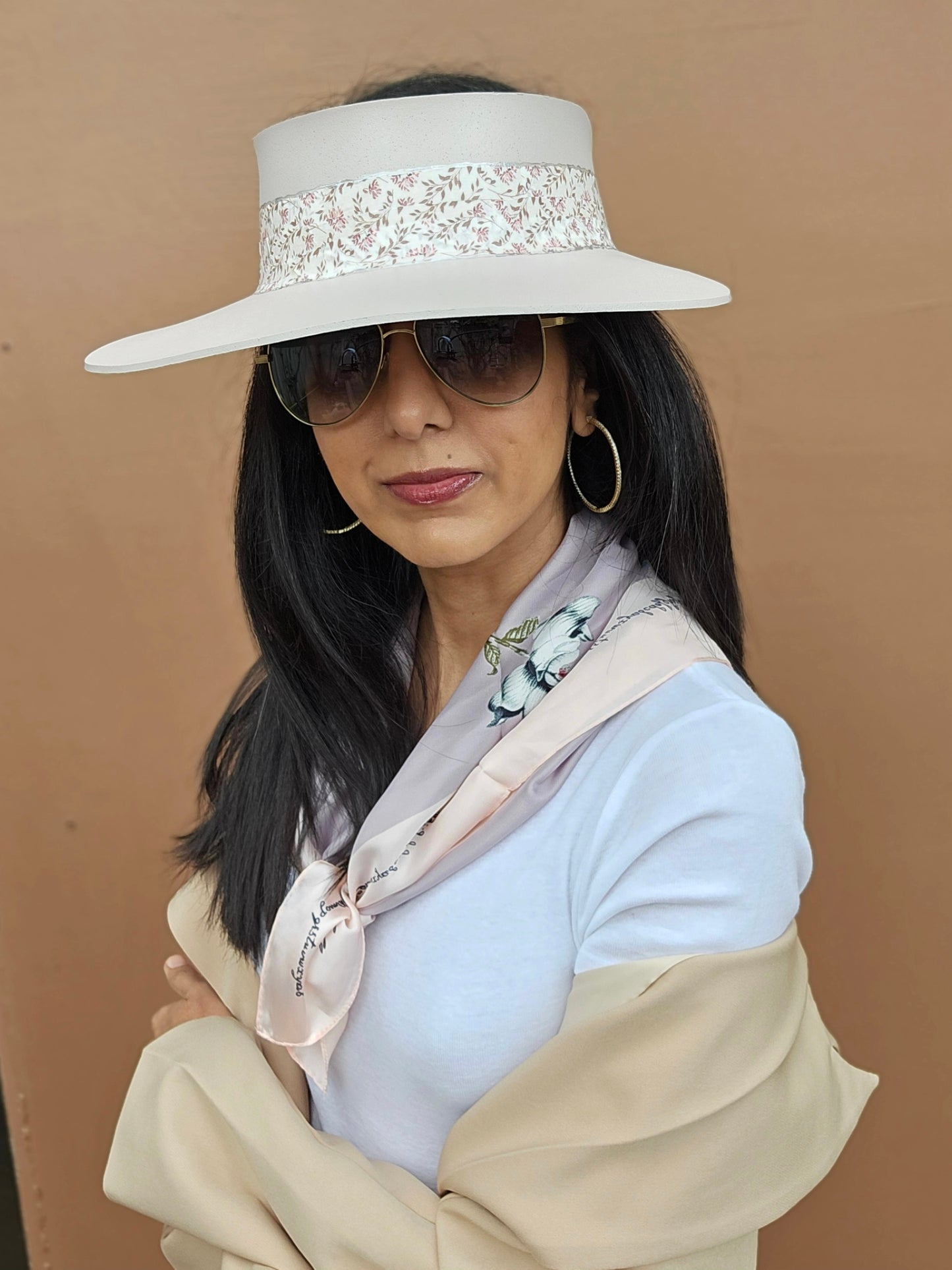 Tall Light Pink "LadyEVA" Visor Hat with Floral Band