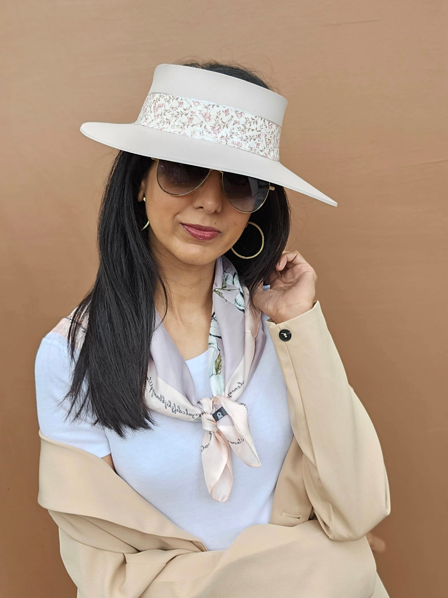 Tall Light Pink "LadyEVA" Visor Hat with Floral Band