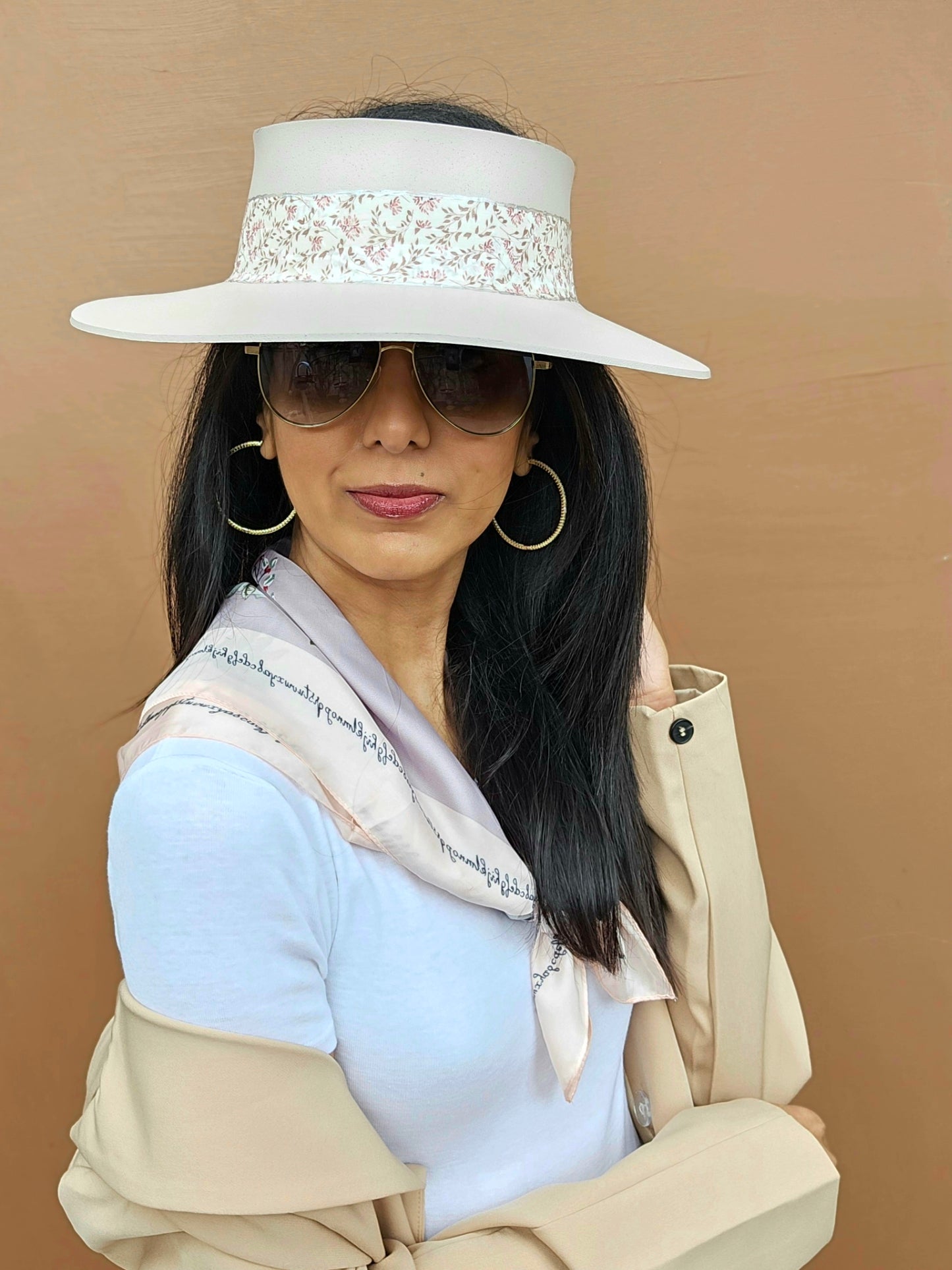 Tall Light Pink "LadyEVA" Visor Hat with Floral Band