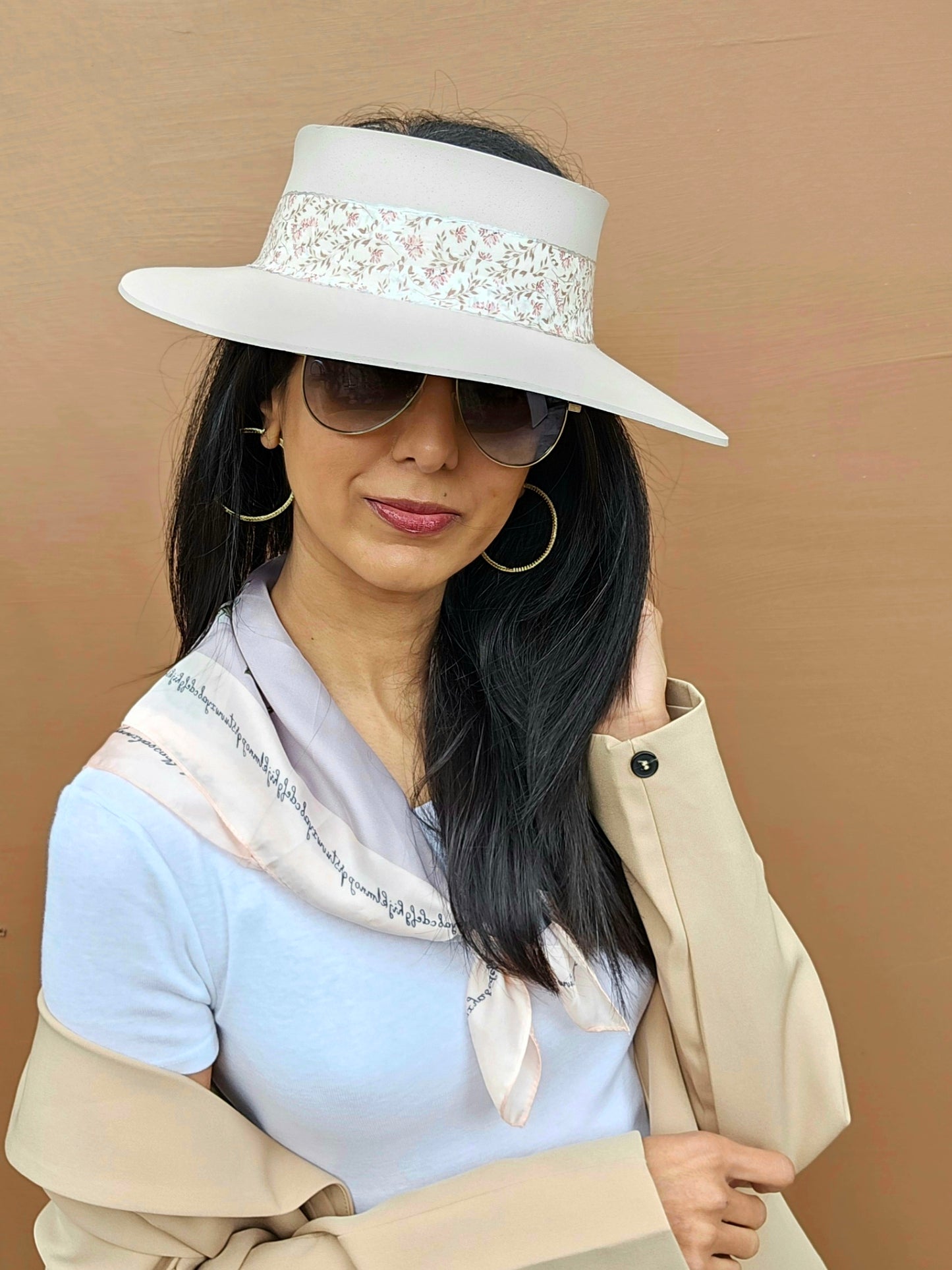Tall Light Pink "LadyEVA" Visor Hat with Floral Band