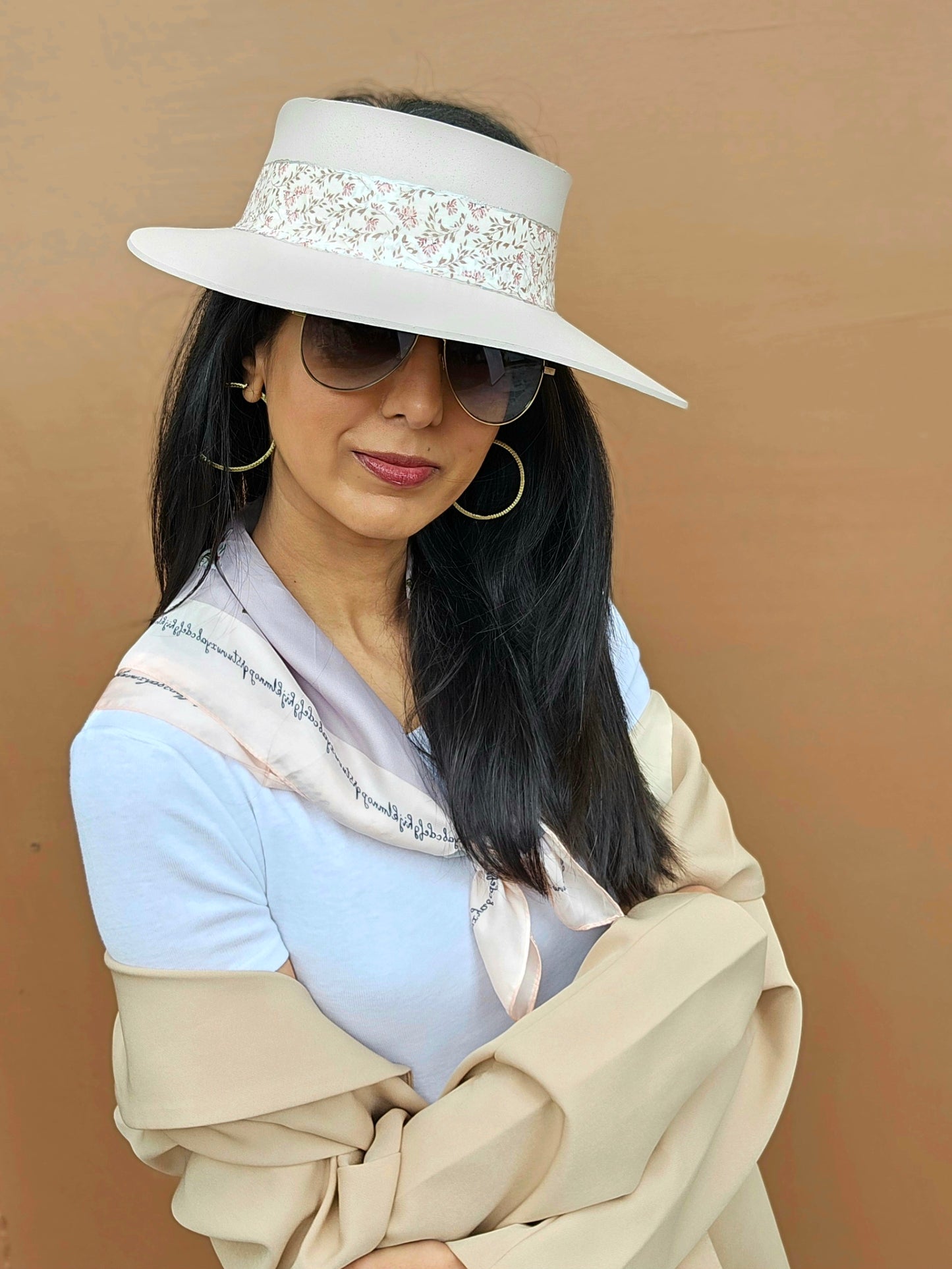 Tall Light Pink "LadyEVA" Visor Hat with Floral Band