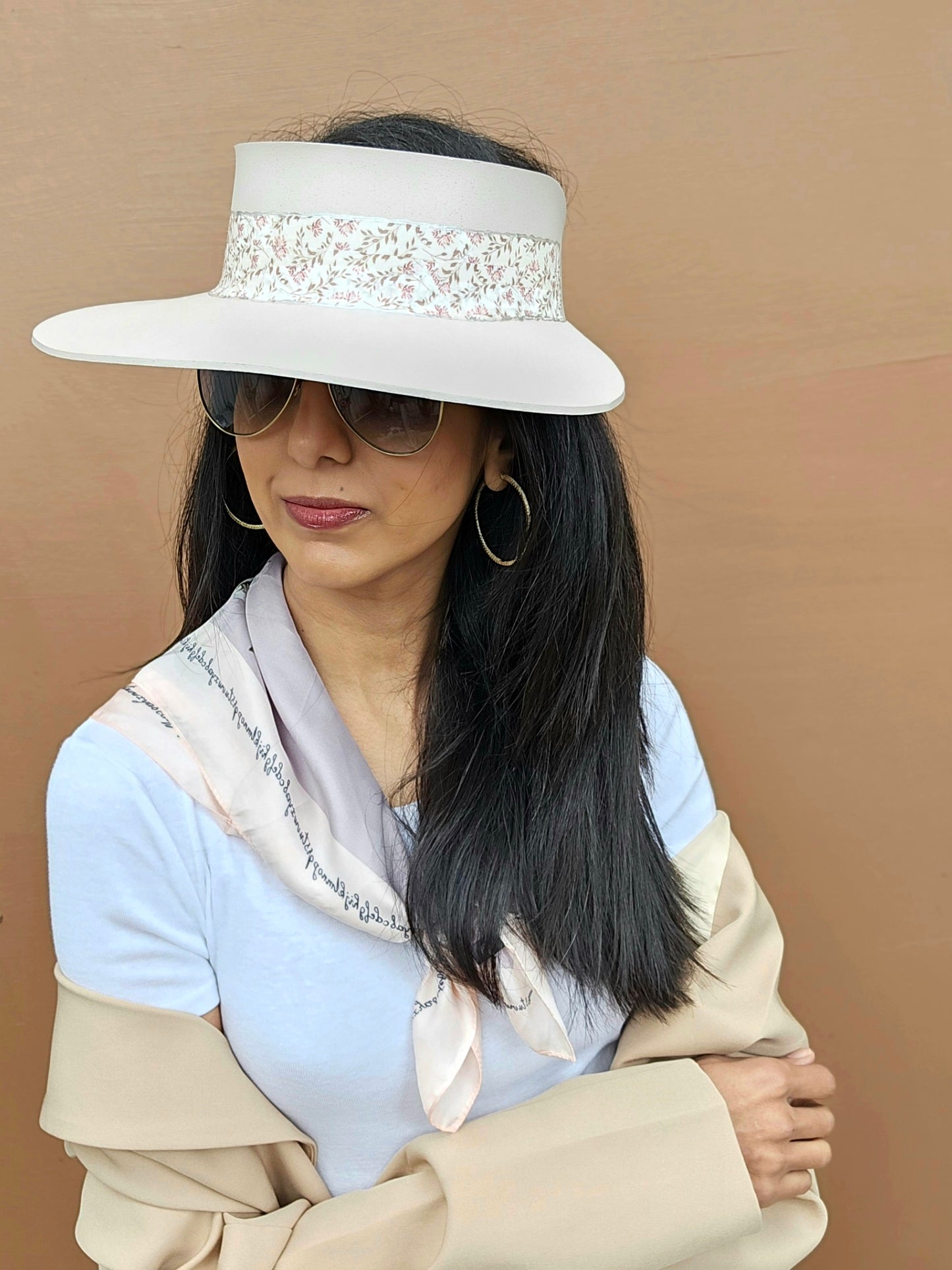 Tall Light Pink "LadyEVA" Visor Hat with Floral Band
