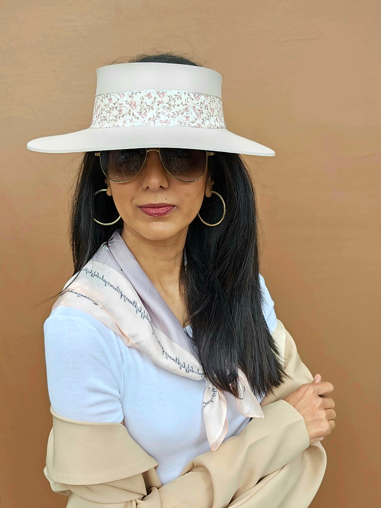 Tall Light Pink "LadyEVA" Visor Hat with Floral Band