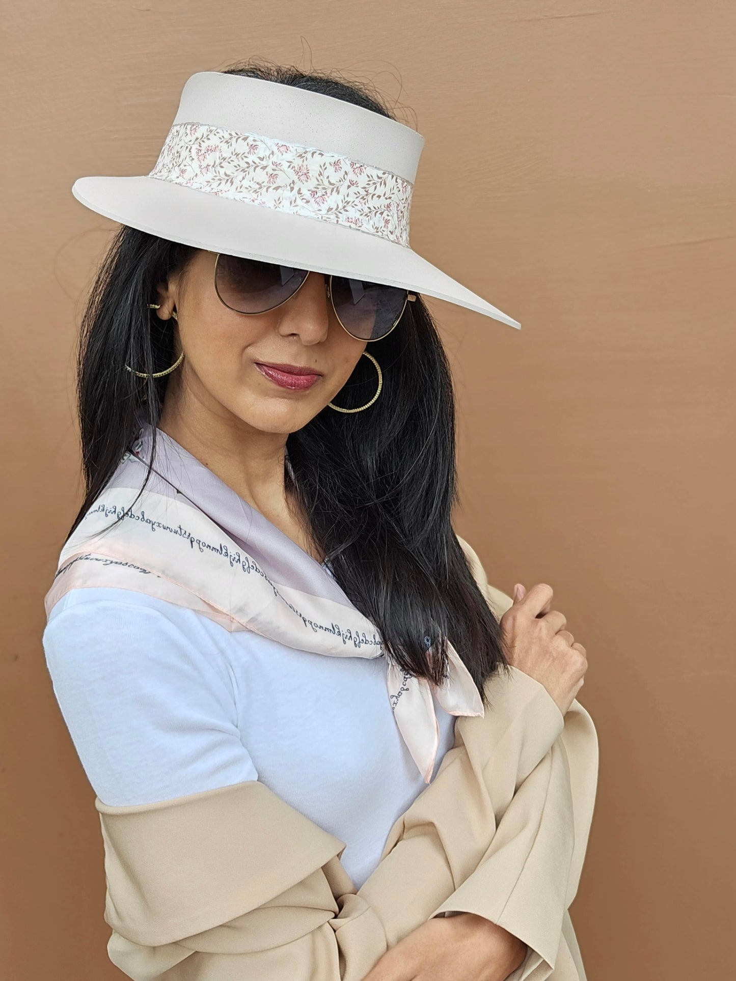 Tall Light Pink "LadyEVA" Visor Hat with Floral Band
