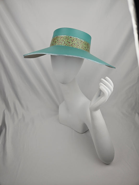 Sea Foam Green Lotus Sun Visor Hat with Floral Band: 1950s, Walks, Brunch, Asian, Golf, Easter, Church, No Headache, Derby