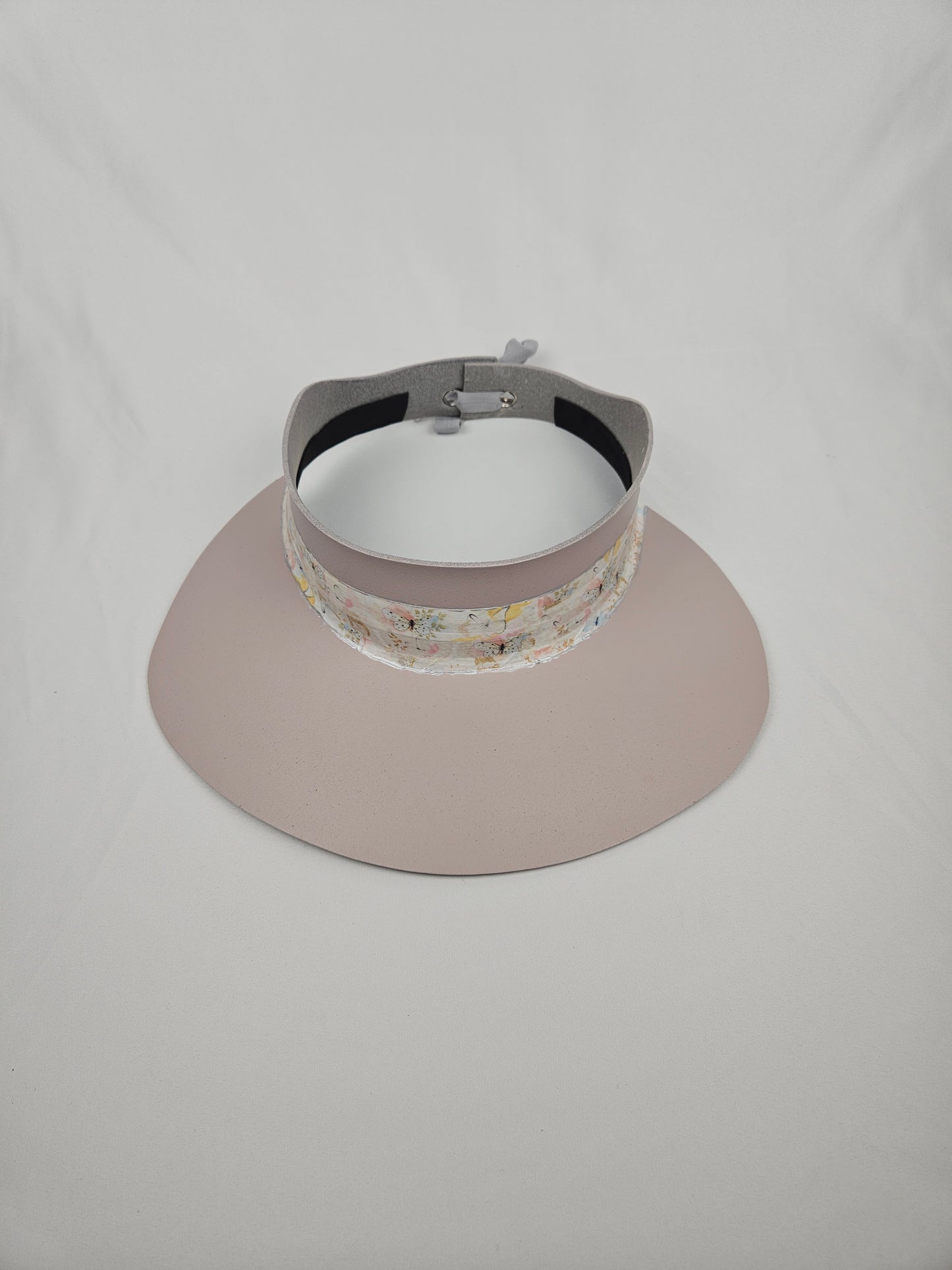 Soft Pink Audrey Foam Sun Visor Hat with Pastel Floral and Butterfly Band: 1950s, Walks, Brunch, Asian, Golf, Easter, Church, No Headache, Derby