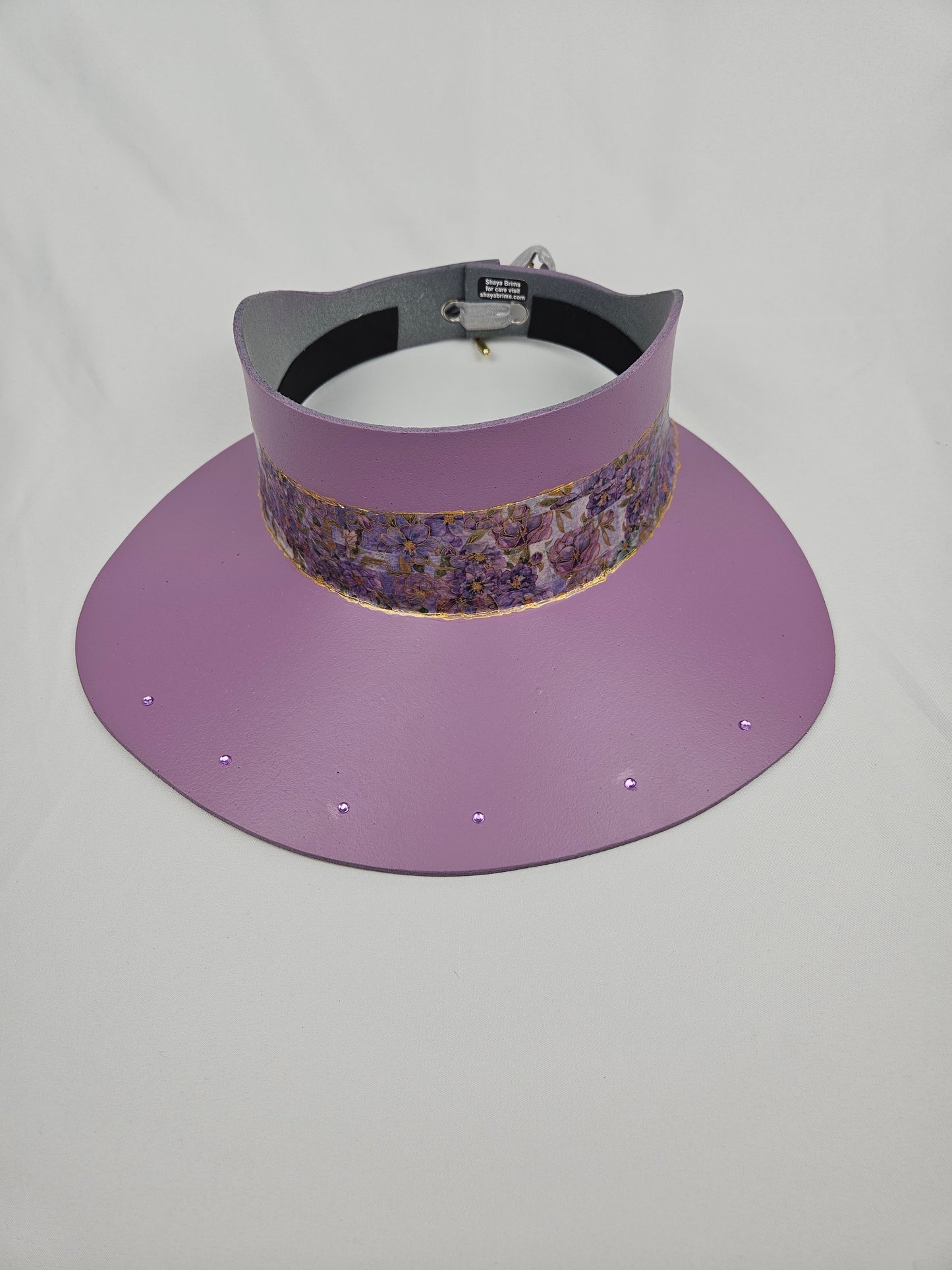 Tall Trending Purple Audrey Sun Visor Hat with Purple Floral Band and Rhinestone Border: 1950s, Walks, Brunch, Asian, Golf, Easter, Church, No Headache, Derby