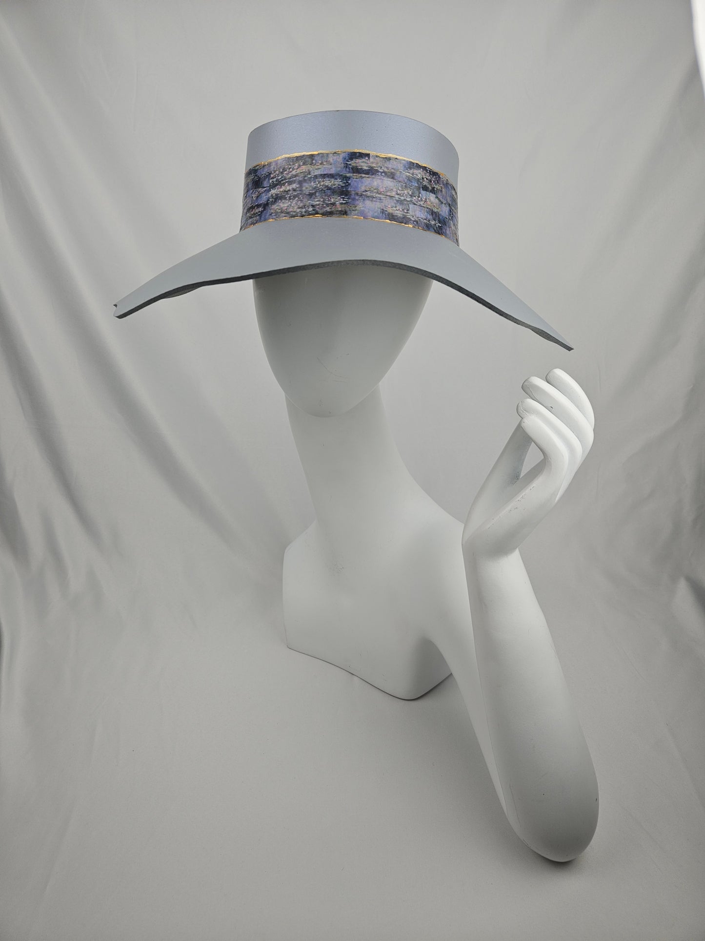 Trending Lavender Tinted Silver Lotus Foam Sun Visor Hat with Monet Style Band: Walks, Brunch, Asian, Golf, Easter, Church, No Headache, Derby