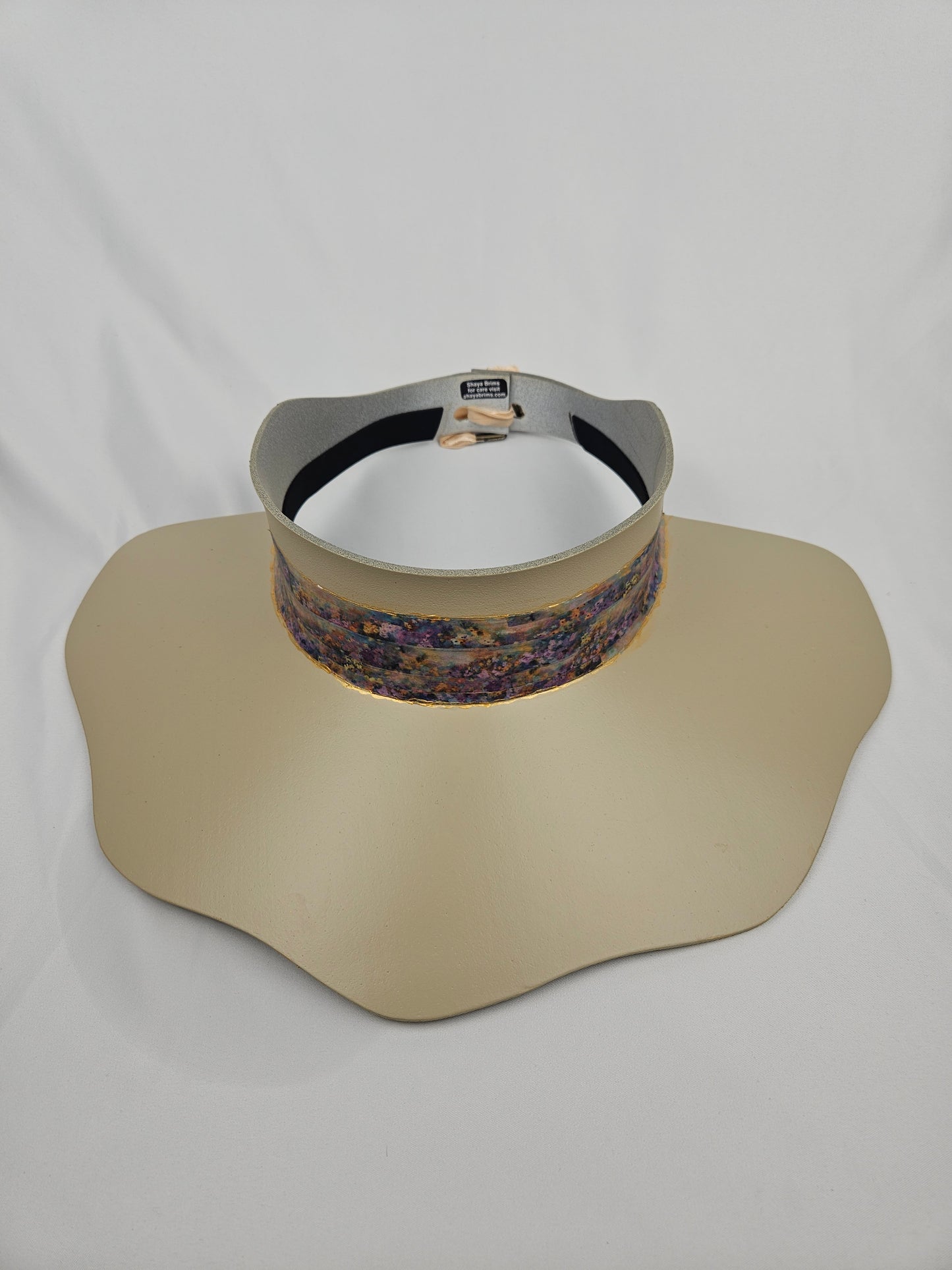 Beautiful Beige Lotus Foam Sun Visor Hat with Multi-Color Monet Style Band: 1950s, Walks, Brunch, Asian, Golf, Easter, Church, No Headache, Derby