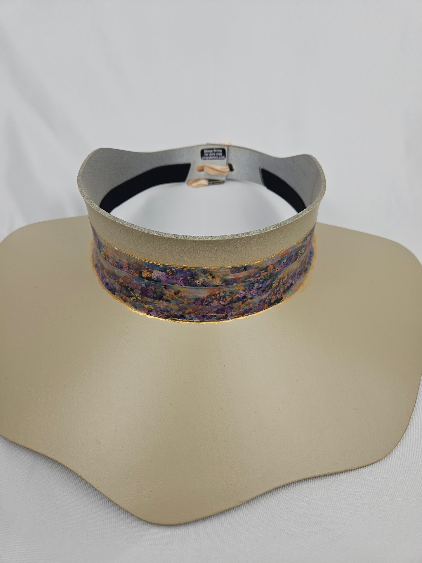 Beautiful Beige Lotus Foam Sun Visor Hat with Multi-Color Monet Style Band: 1950s, Walks, Brunch, Asian, Golf, Easter, Church, No Headache, Derby