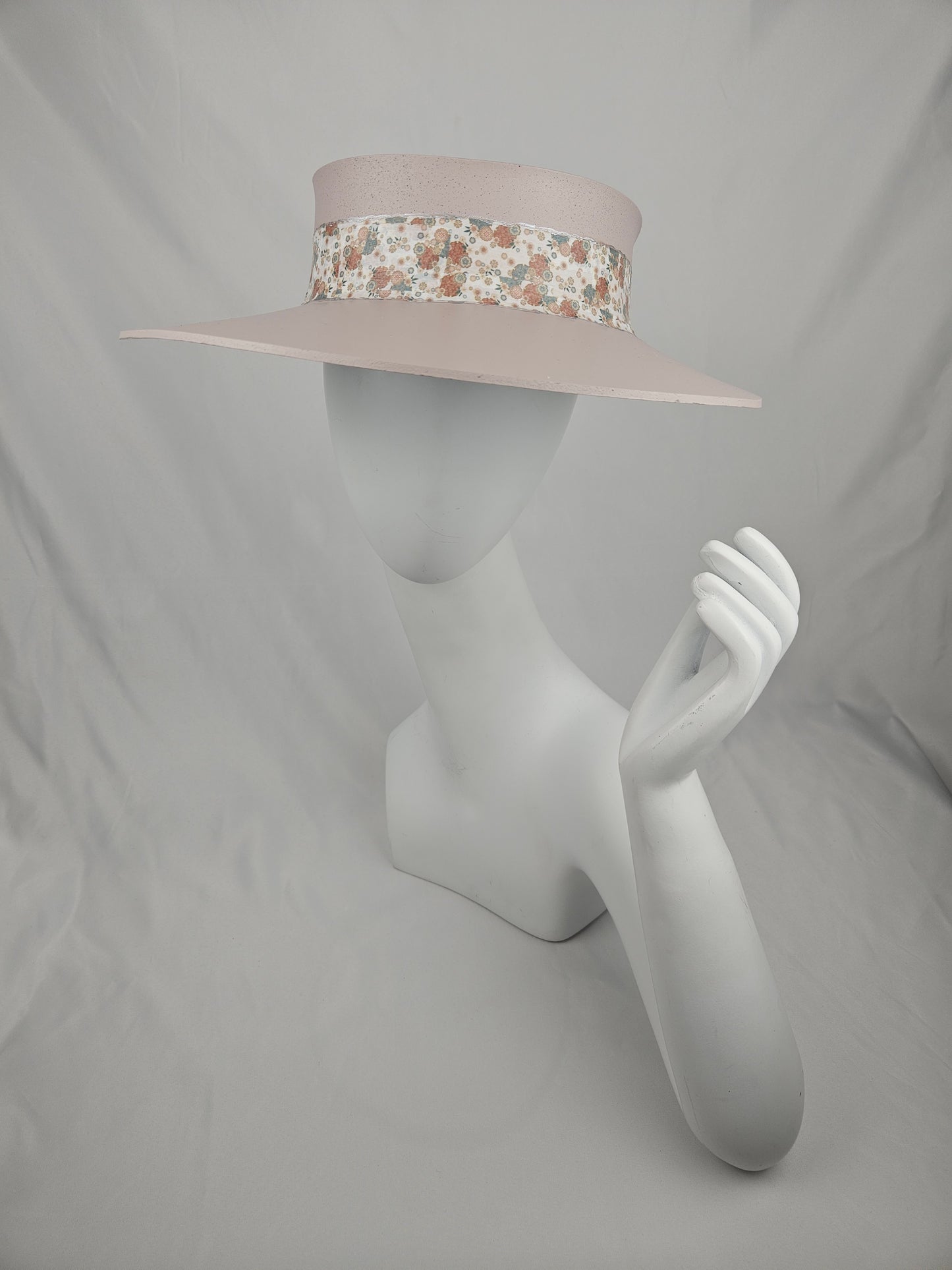 Light Pink "LadyEVA" Visor Hat with Soft Pink Floral Band