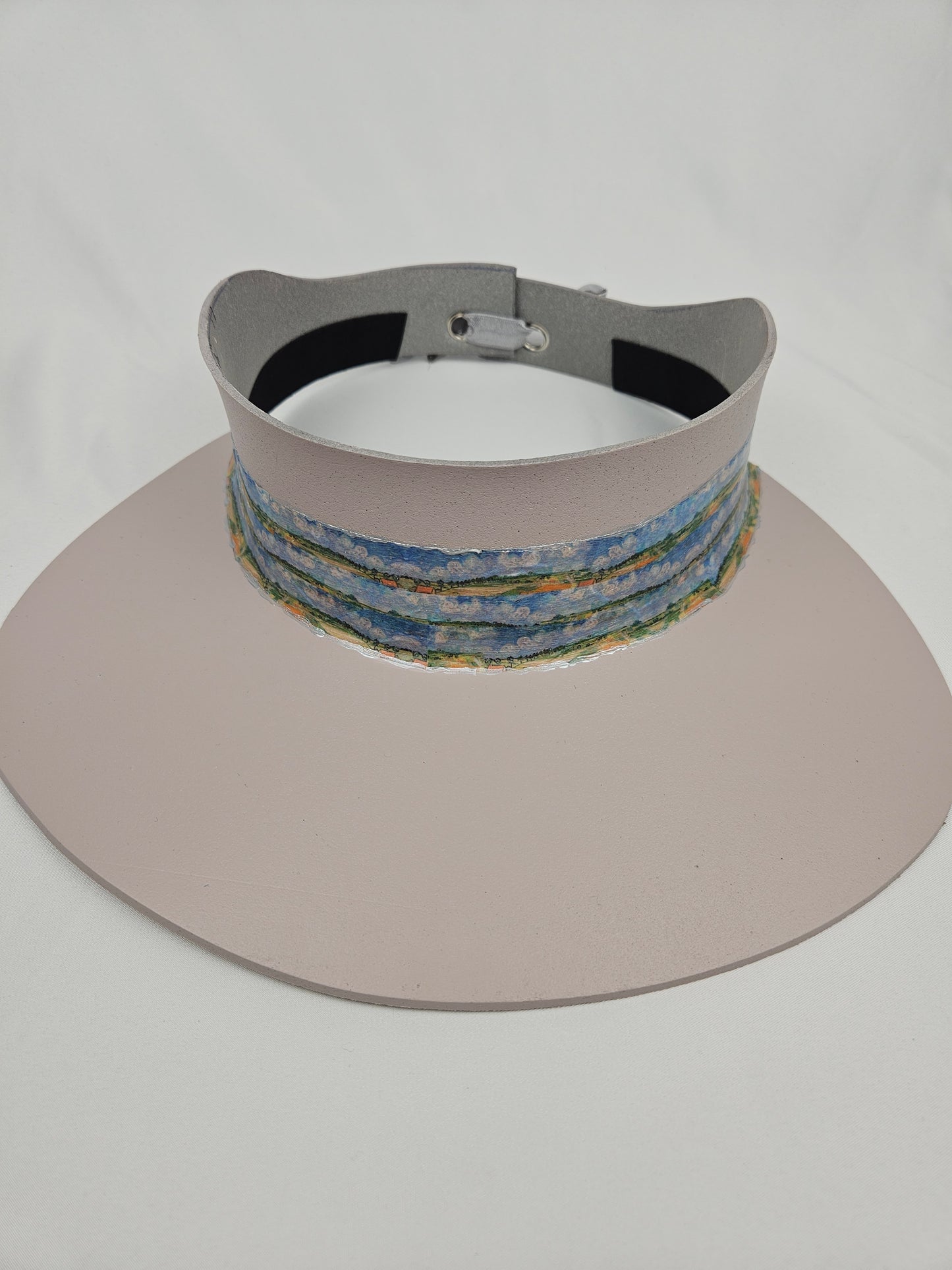 Soft Pink Audrey Sun Visor Hat with Monet Style Band: 1950s, Walks, Brunch, Asian, Golf, Easter, Church, No Headache, Derby