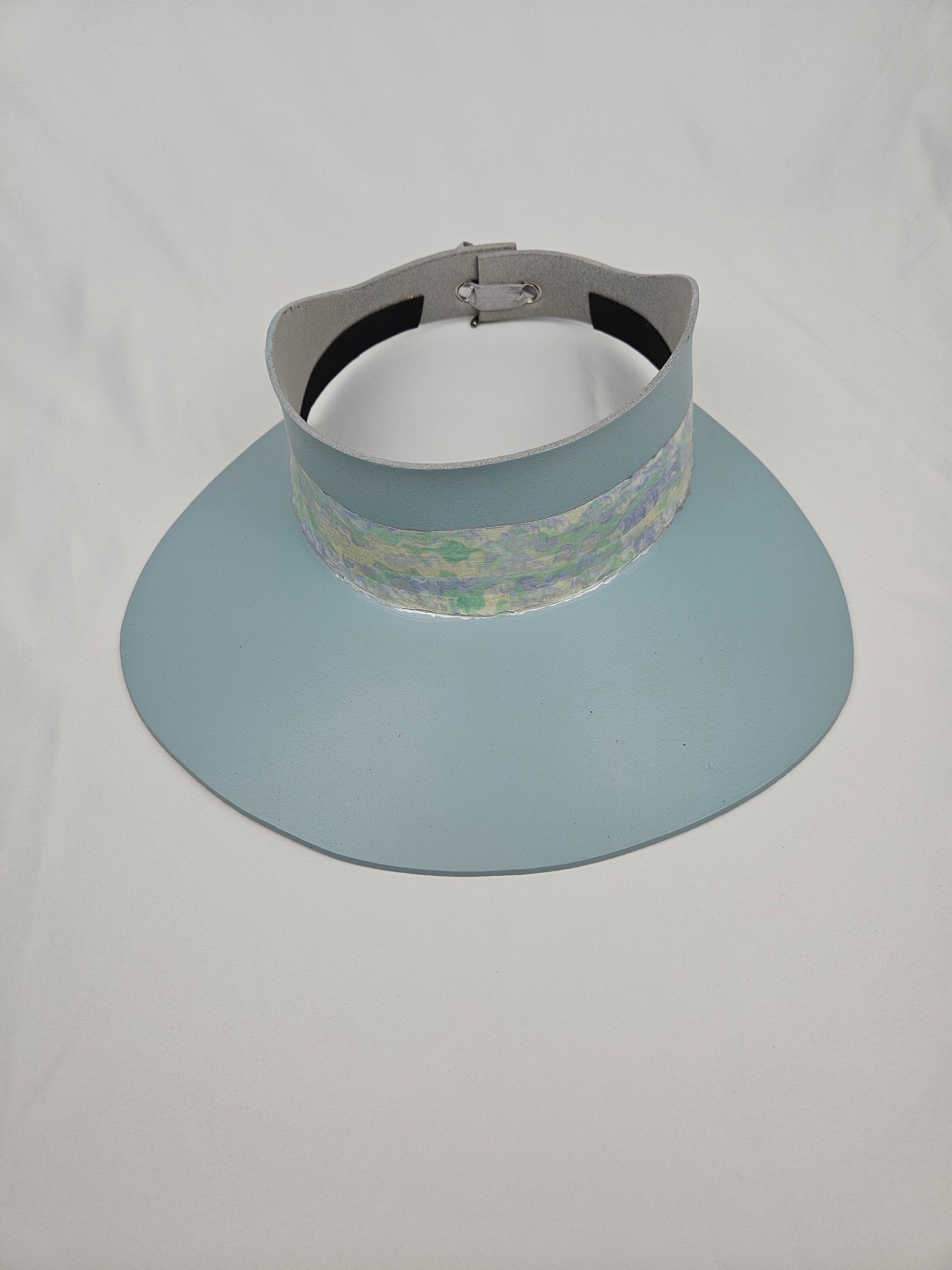 Tall Soft Blue Audrey Foam Sun Visor Hat with Pastel Green Light Blue Band: 1950s, Walks, Brunch, Asian, Golf, Easter, Church, No Headache, Derby