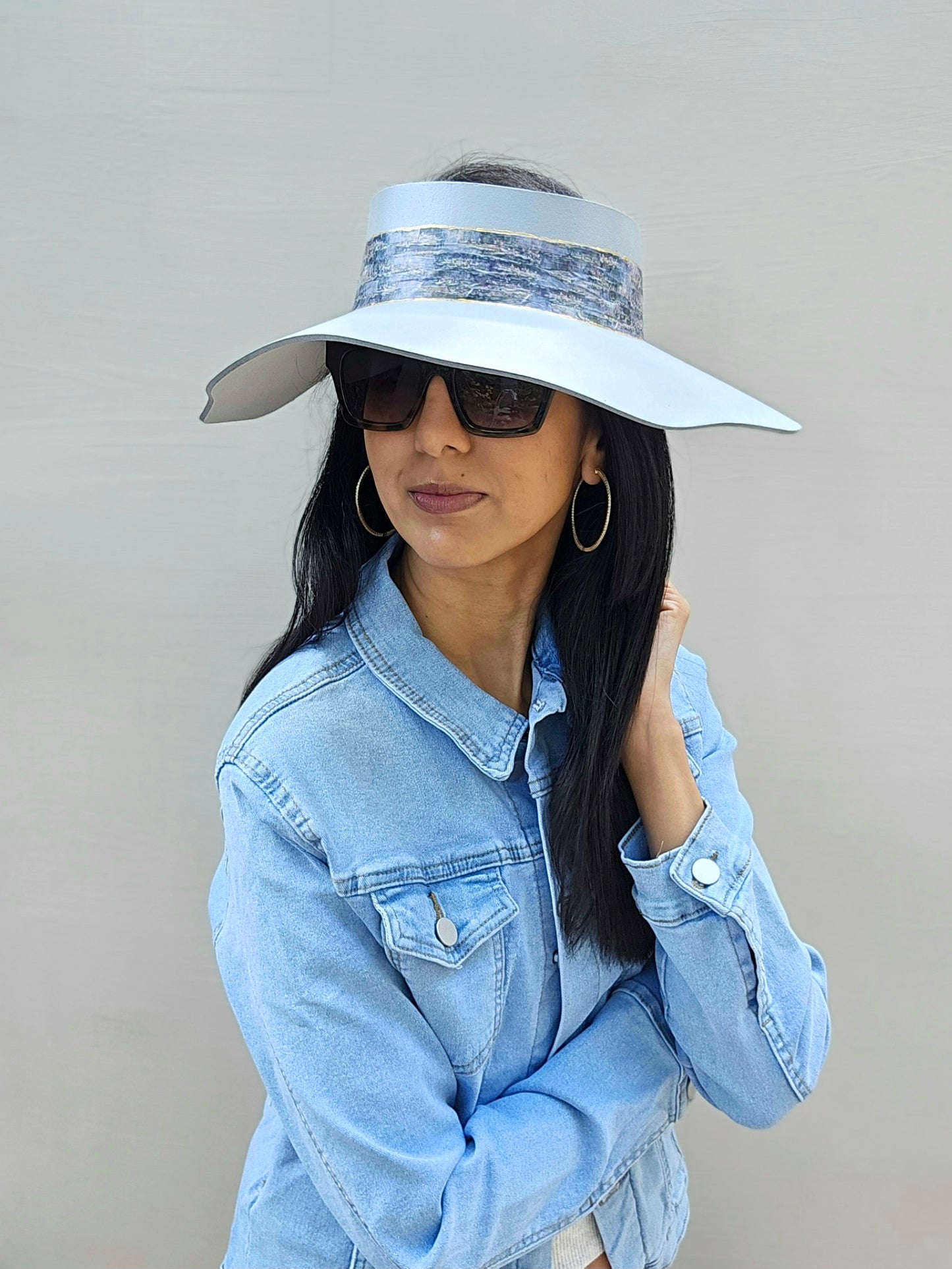 Lavender Tinted Silver Lotus Visor Hat with Monet Style Band