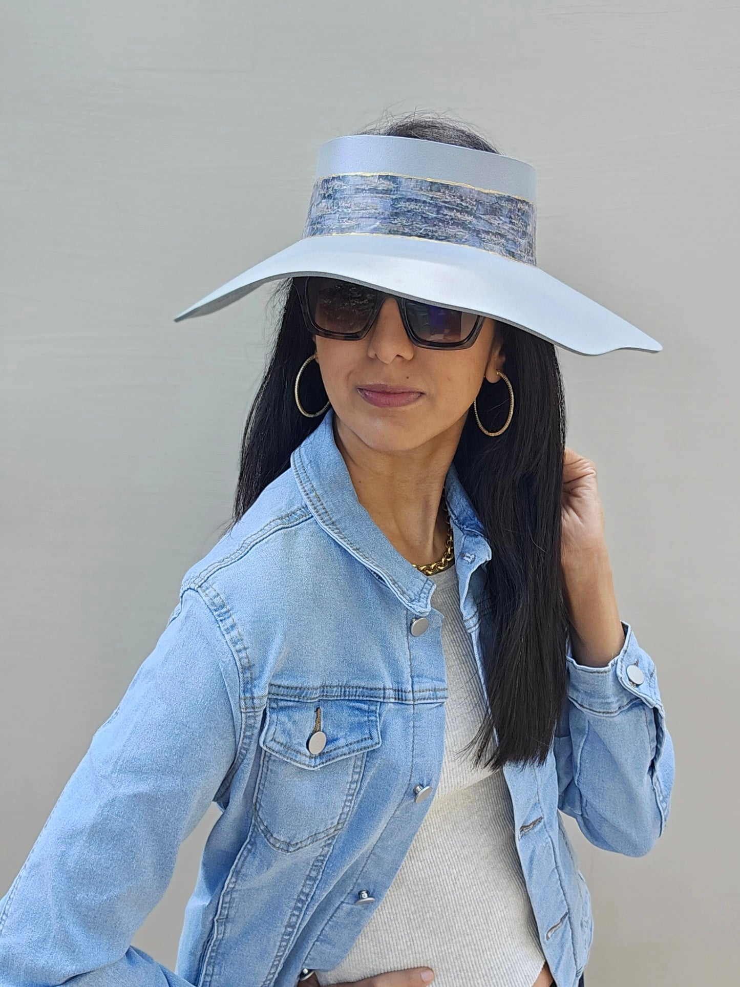 Lavender Tinted Silver Lotus Visor Hat with Monet Style Band