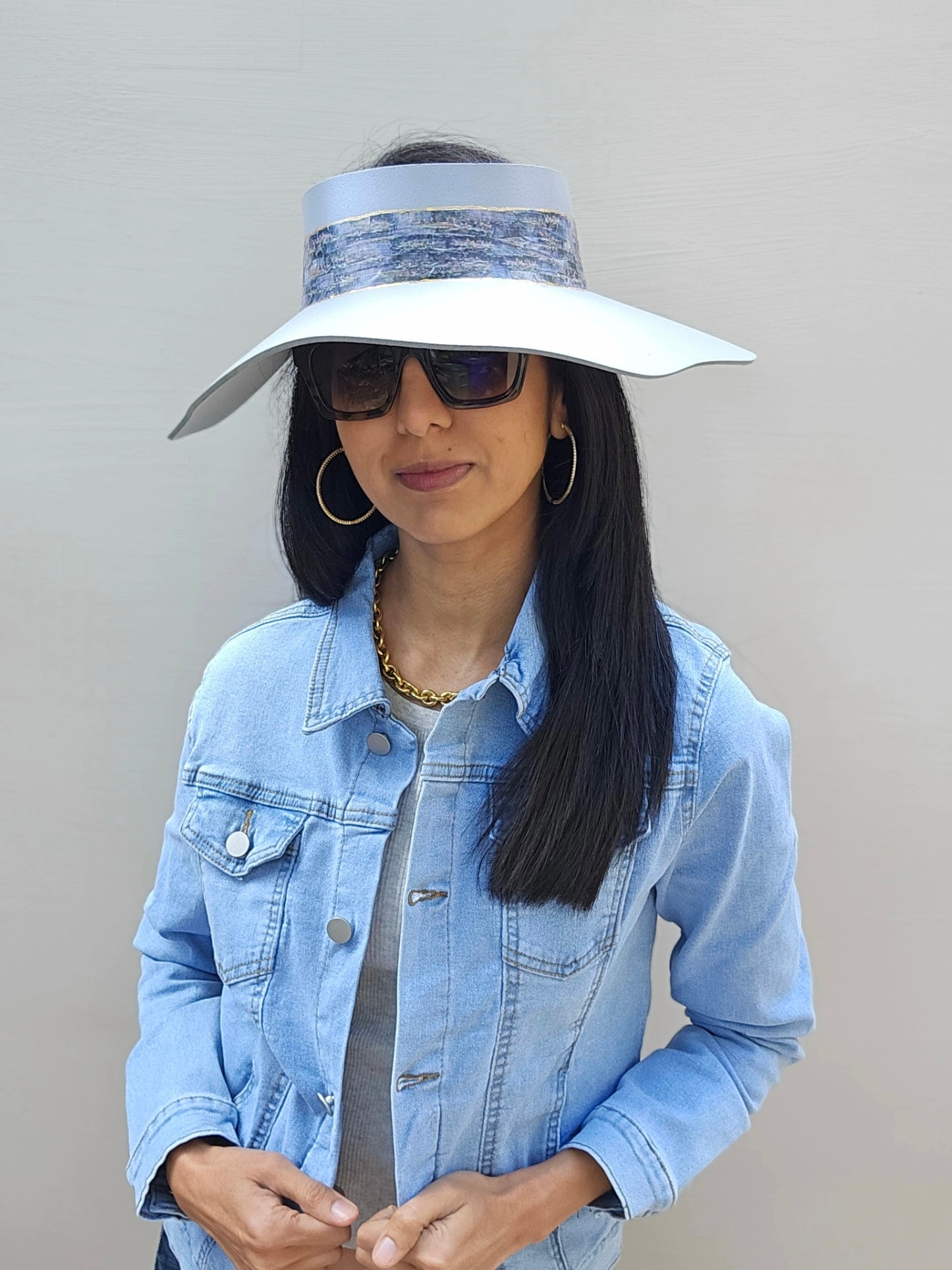 Lavender Tinted Silver Lotus Visor Hat with Monet Style Band