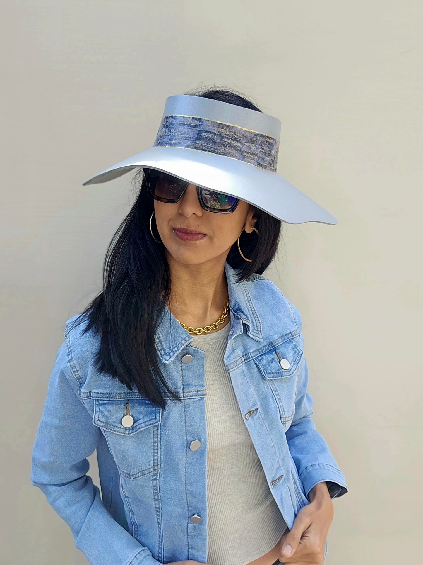 Lavender Tinted Silver Lotus Visor Hat with Monet Style Band