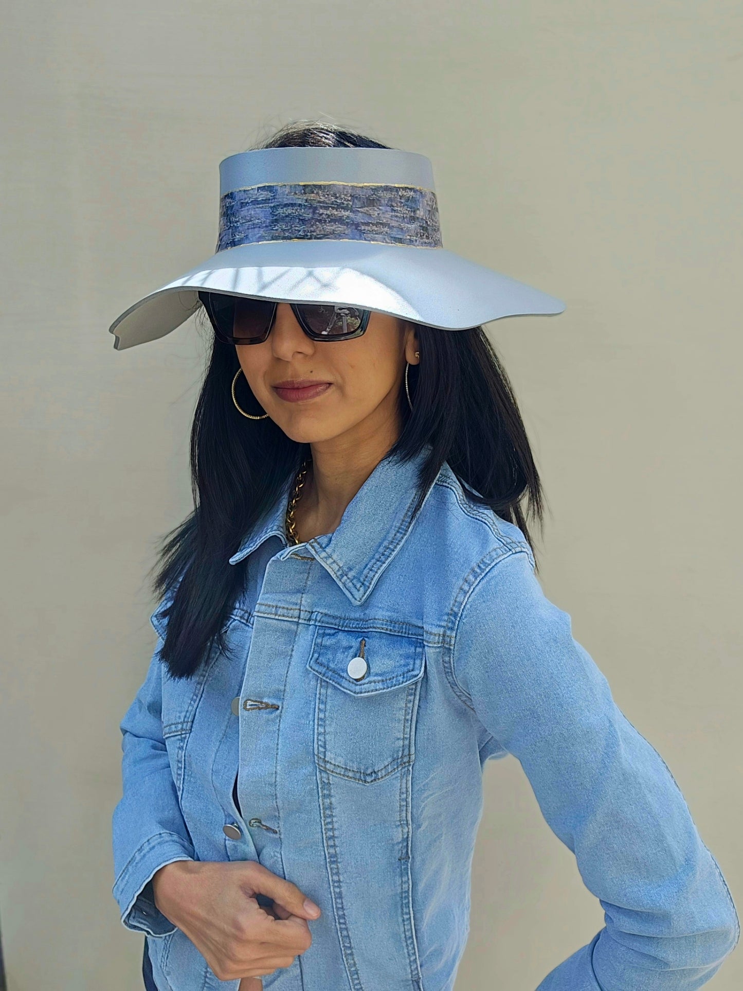 Lavender Tinted Silver Lotus Visor Hat with Monet Style Band