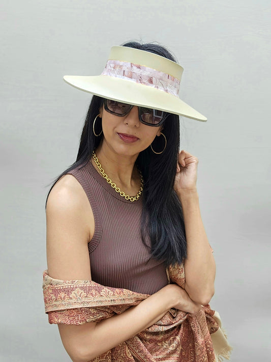 Beige "LadyEVA" Visor Hat with Lavender Marbled Band