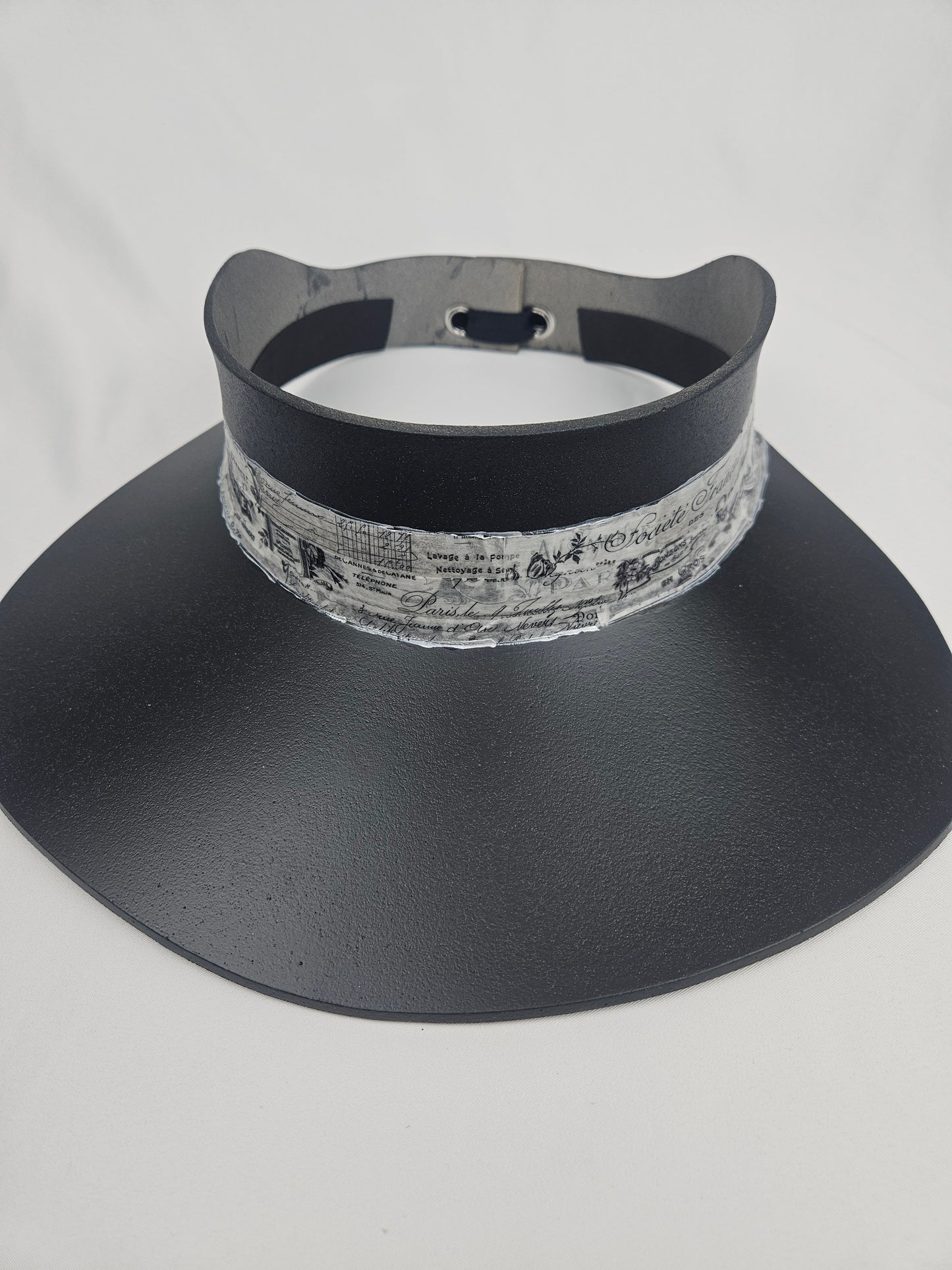 Timeless Black Audrey Foam Sun Visor Hat with Cute French Themed Band: 1950s, Walks, Brunch, Tea, Golf, Wedding, Church, No Headache, Easter, Pool, Beach