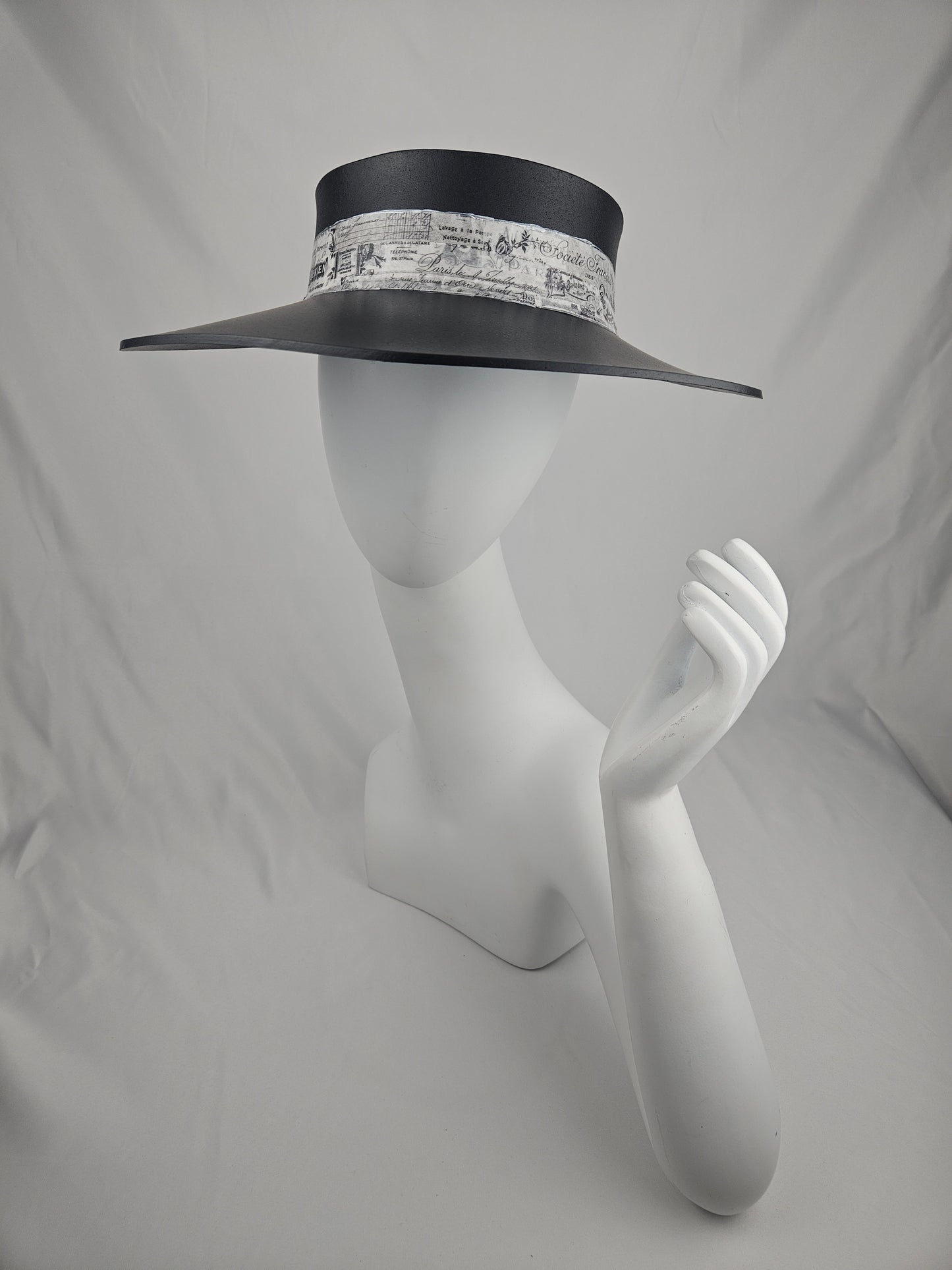Timeless Black Audrey Foam Sun Visor Hat with Cute French Themed Band: 1950s, Walks, Brunch, Tea, Golf, Wedding, Church, No Headache, Easter, Pool, Beach
