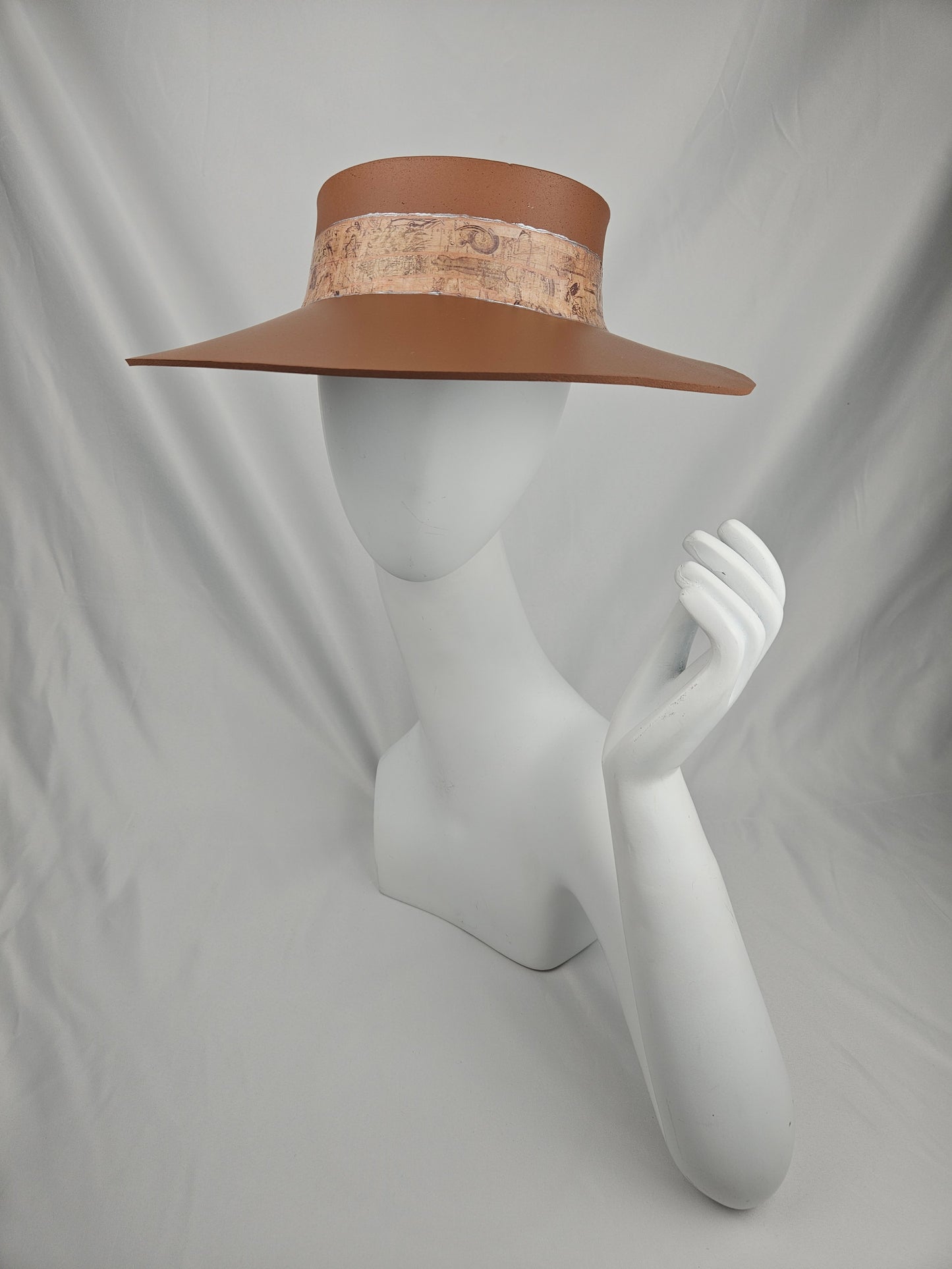 Caramel Brown Audrey Sun Visor Hat with Warm Brown Vintage Style Band: 1950s, Walks, Brunch, Tea, Golf, Wedding, Church, No Headache, Easter, Pool, Beach, Big Brim